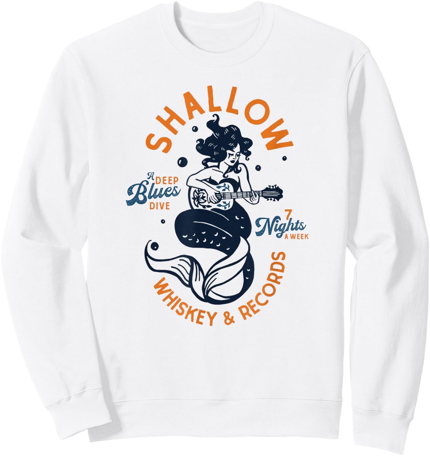 Shallow Whiskey & Records: A Deep Blues Dive. Pinup Mermaid Sweatshirt - Sweatshirt | White