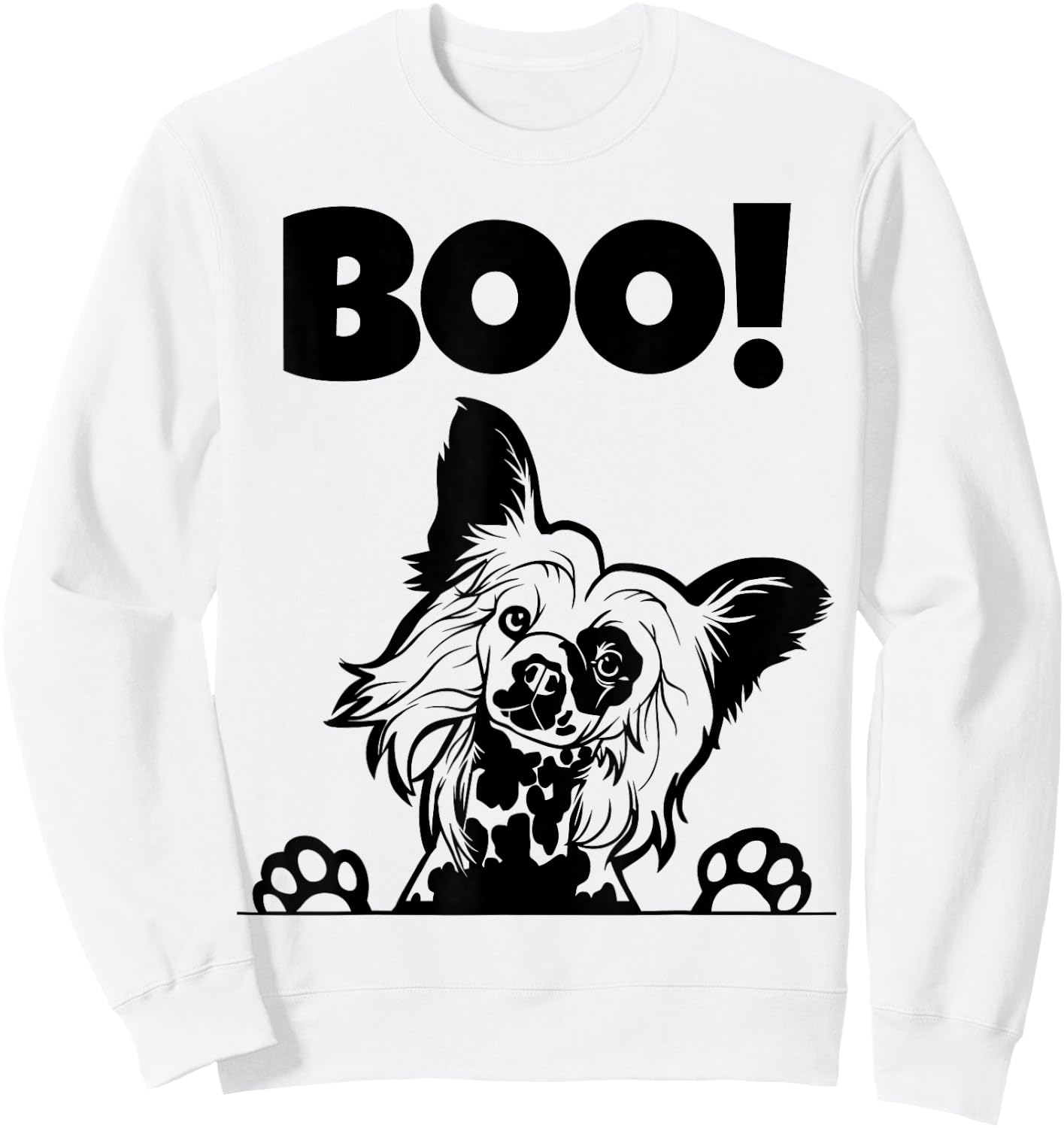 Boo! | Hiding Hairless Puppy Dog Halloween Chinese Crested Sweatshirt - Sweatshirt | White