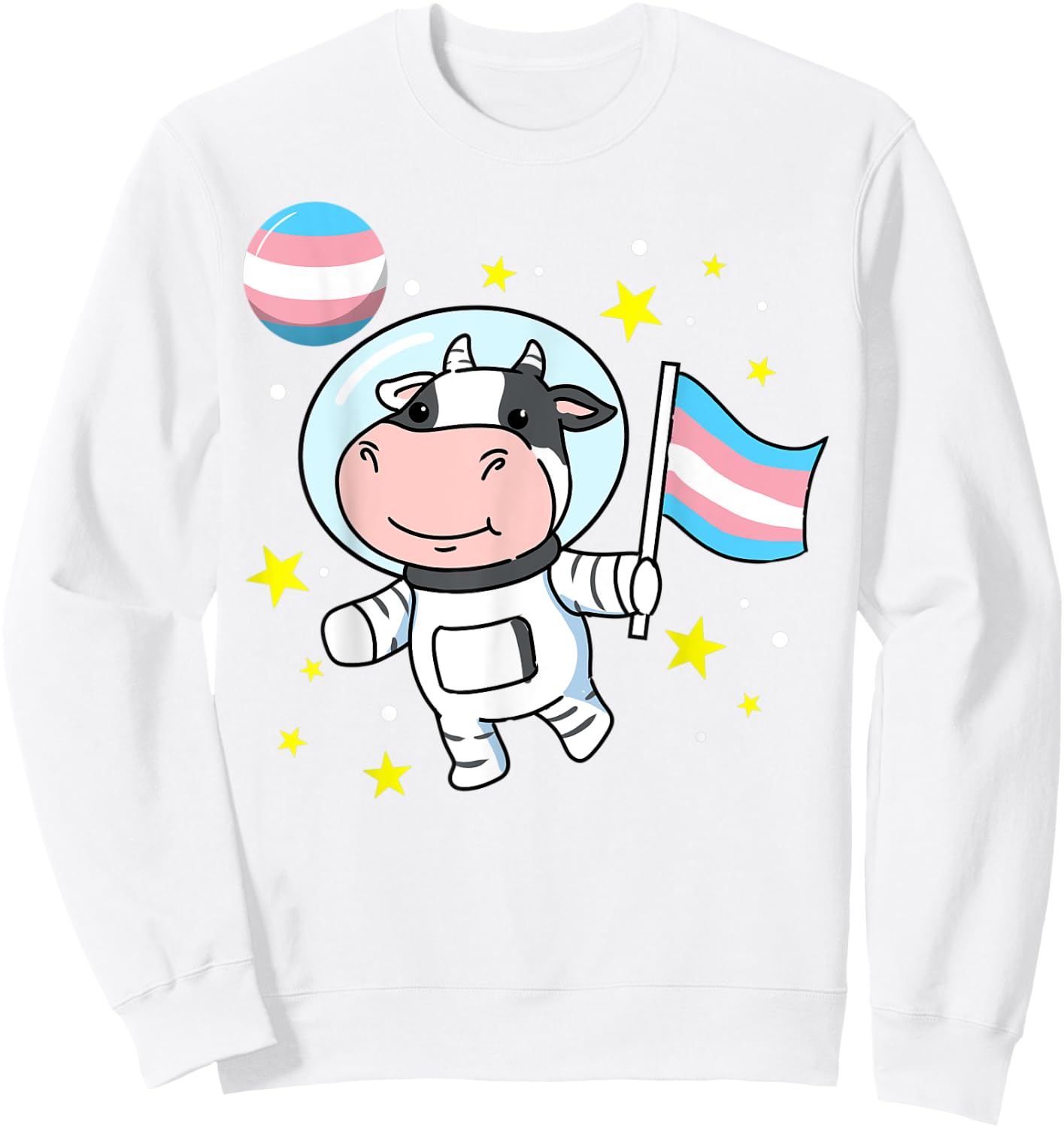Cow Astronaut Trans Pride Sweatshirt - Sweatshirt | White
