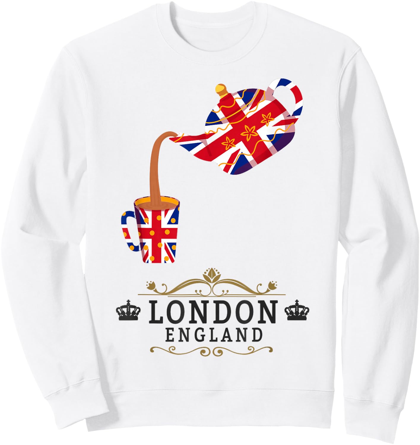 London Idea For Kids With Union Jack UK Flag & Tea Pot Sweatshirt - Sweatshirt | White
