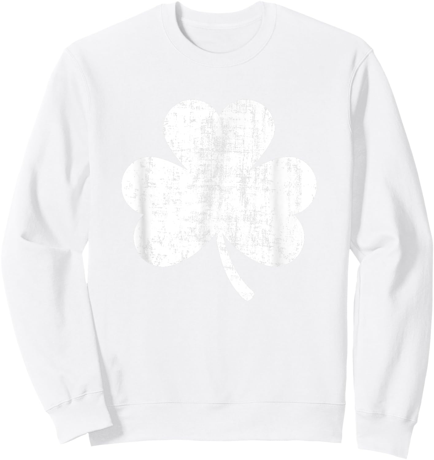 Shamrock Retro Distressed Three Leaf Clover St Patricks Day Sweatshirt - Sweatshirt | White