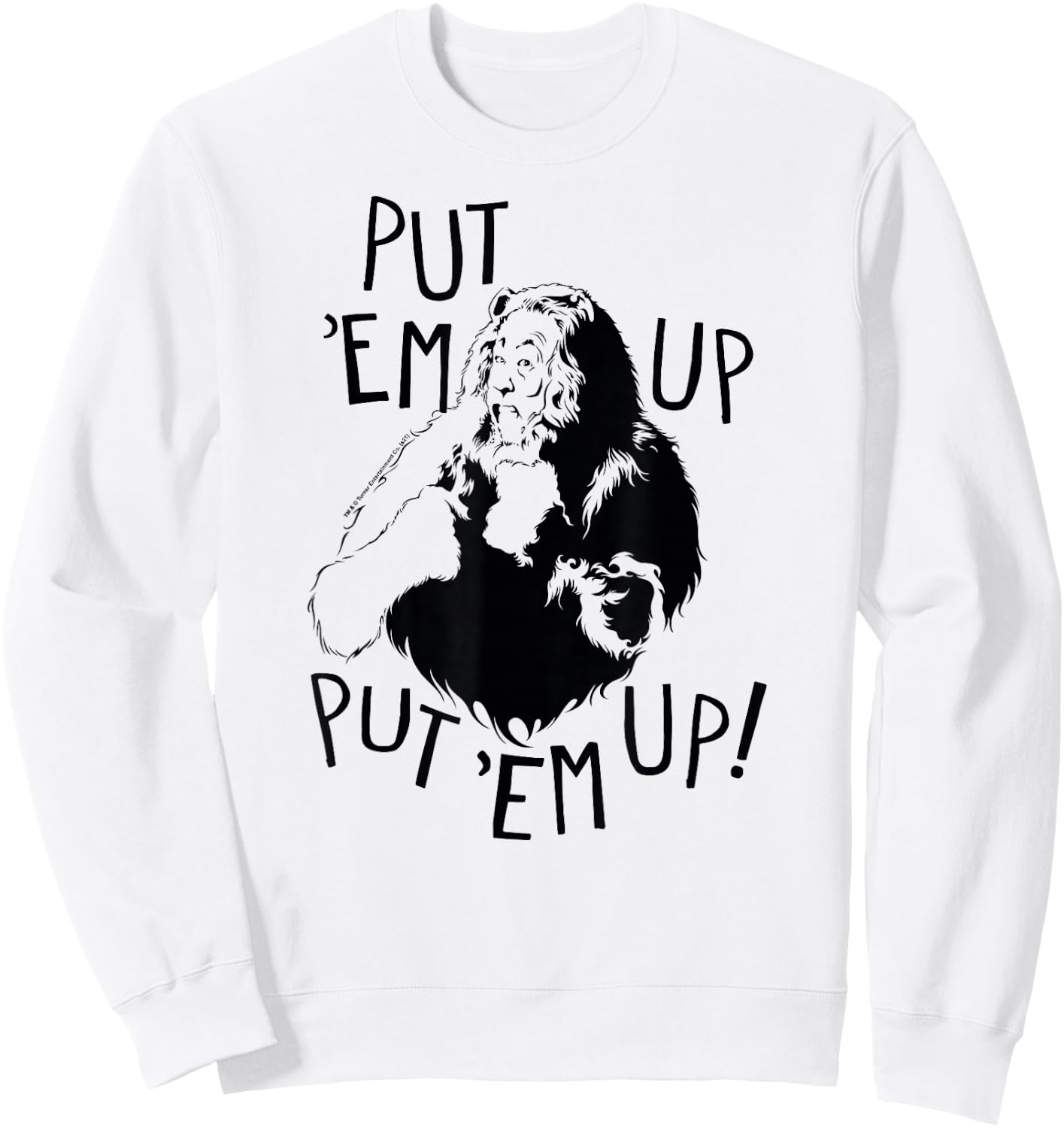Wizard of Oz Cowardly Lion Put Em Up Fight Pose Retro Movie Sweatshirt - Sweatshirt | White