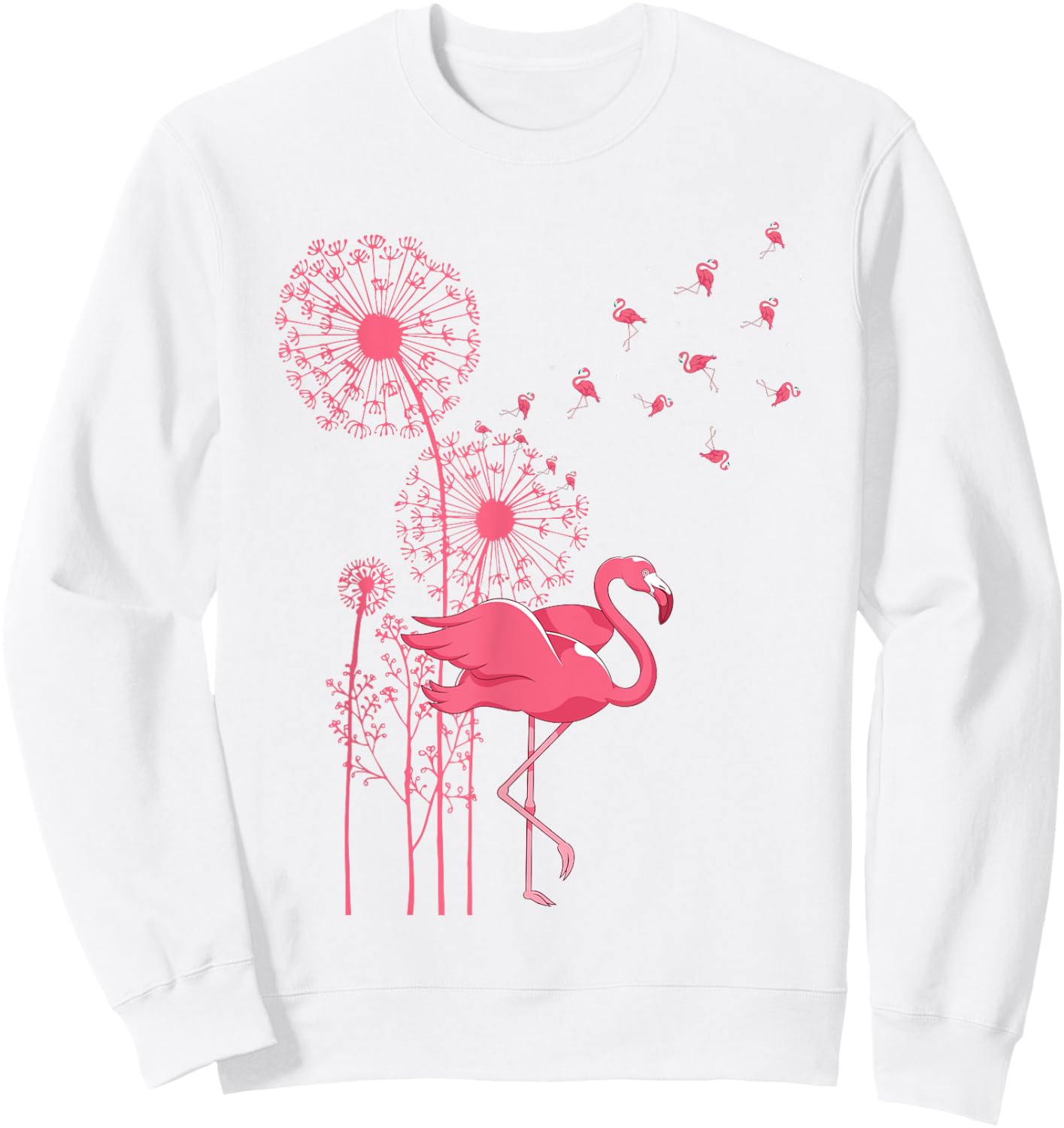 Dandelion Tropical Animal Exotic Bird Wildlife Pink Flamingo Sweatshirt - Sweatshirt | White
