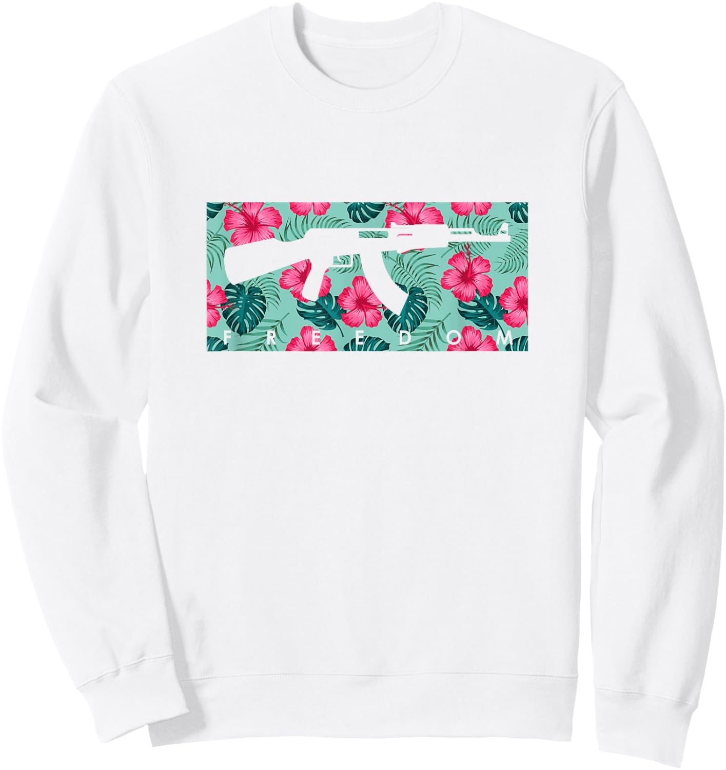 Tropical Gun Lover Firearm Beach Hawaiian Gift Aloha AK47 Men Women Sweatshirt - Sweatshirt | White