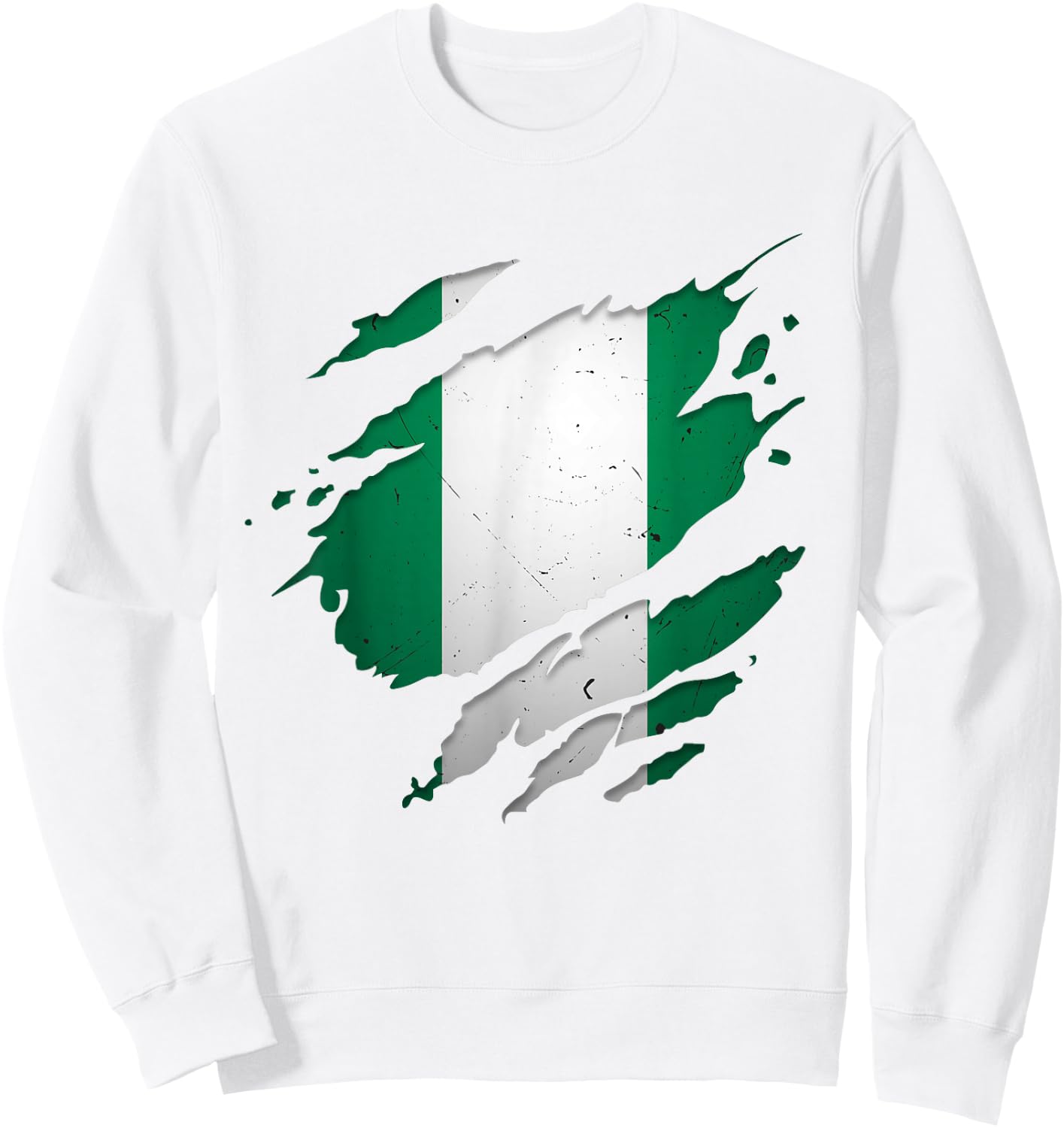 Ripped Effect Nigeria Flag Map Patriotic Nigerian Sweatshirt - Sweatshirt | White