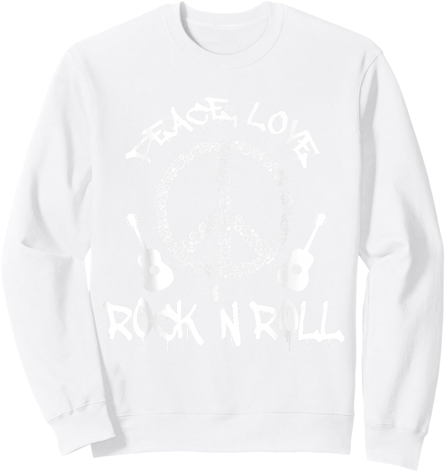 Funny Rock 'n Roll Gift Peace Love and Rock 'n Roll Sweatshirt - Sweatshirt | White