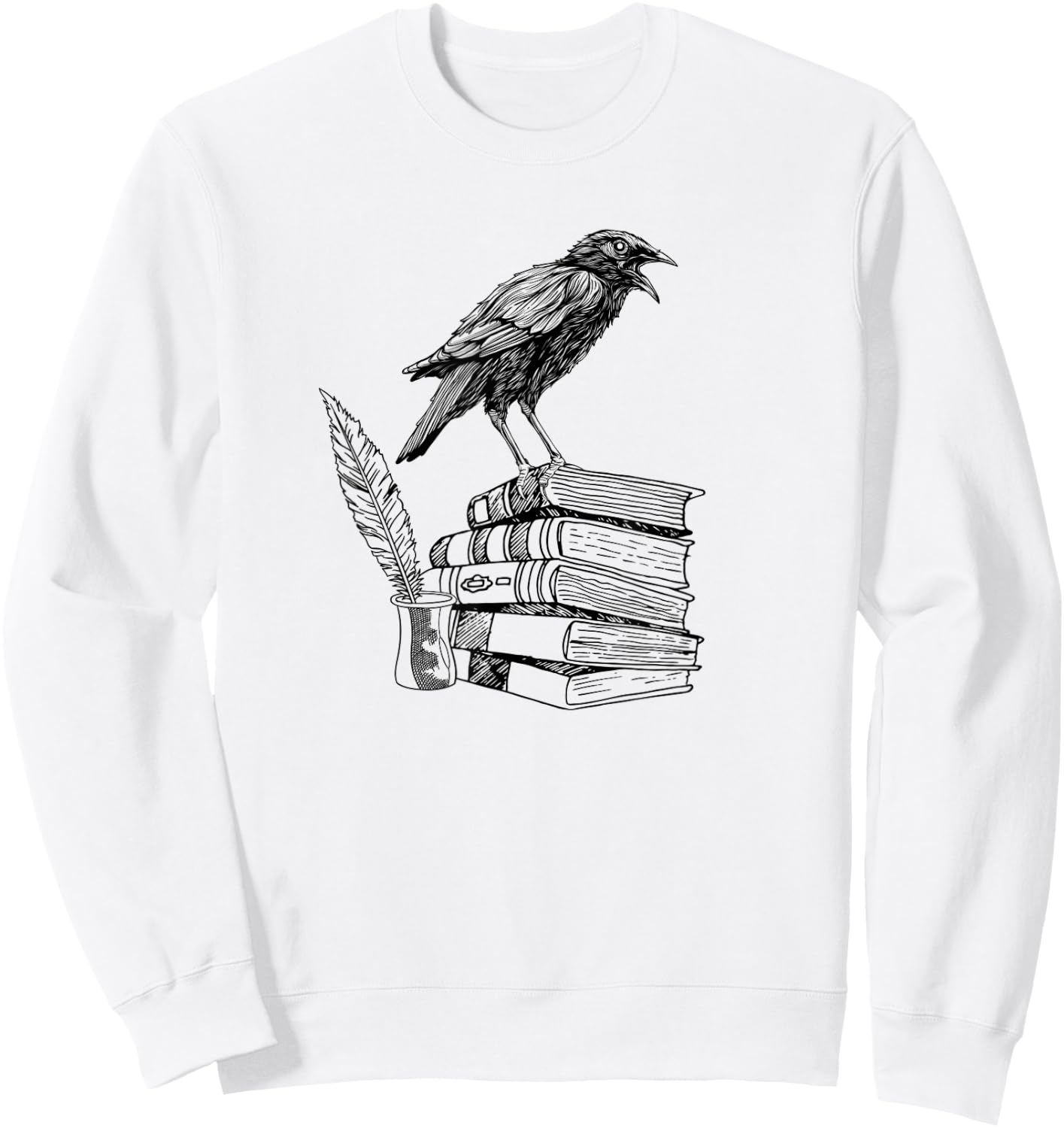 Dark Academia Aesthetic Raven Crow On Old Vintage Books Sweatshirt - Sweatshirt | White