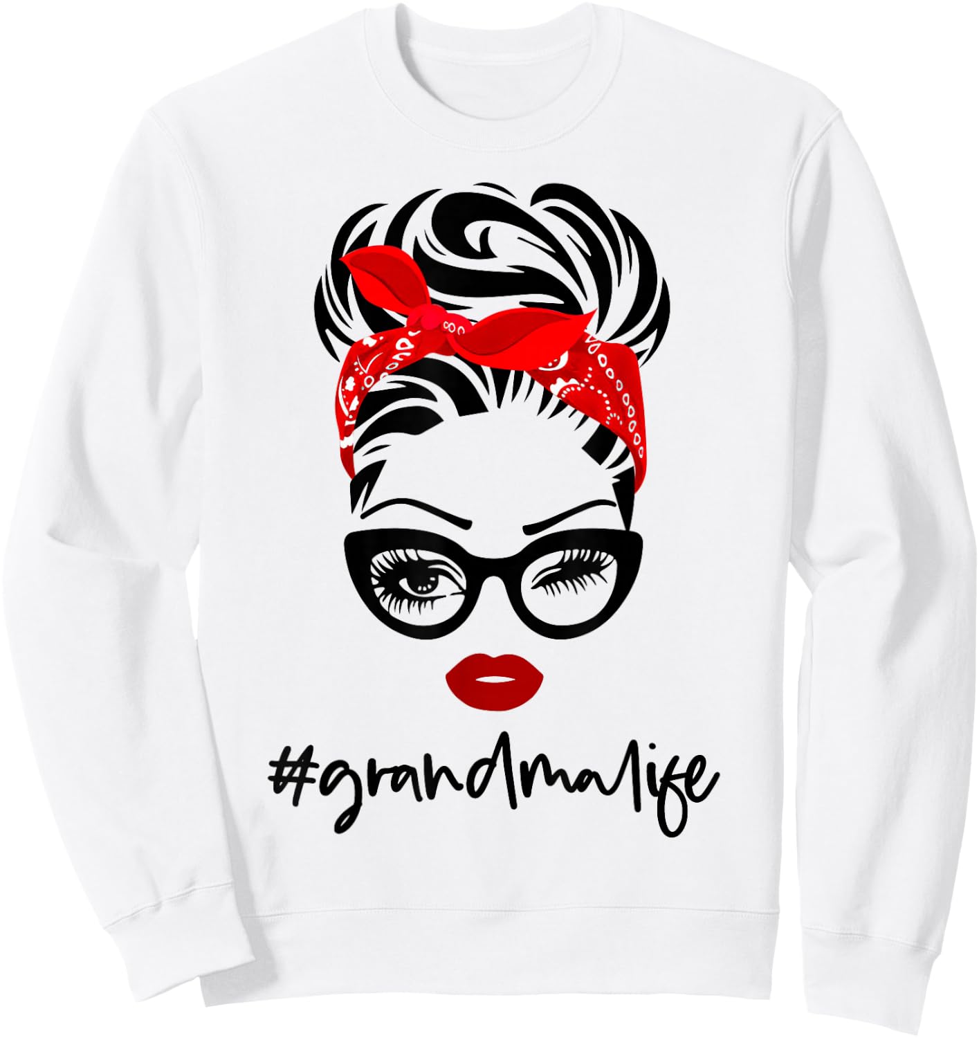 #GrandmaLife Grandma Life Vintage Wink Eye Woman Face Gifts Sweatshirt - Sweatshirt | White