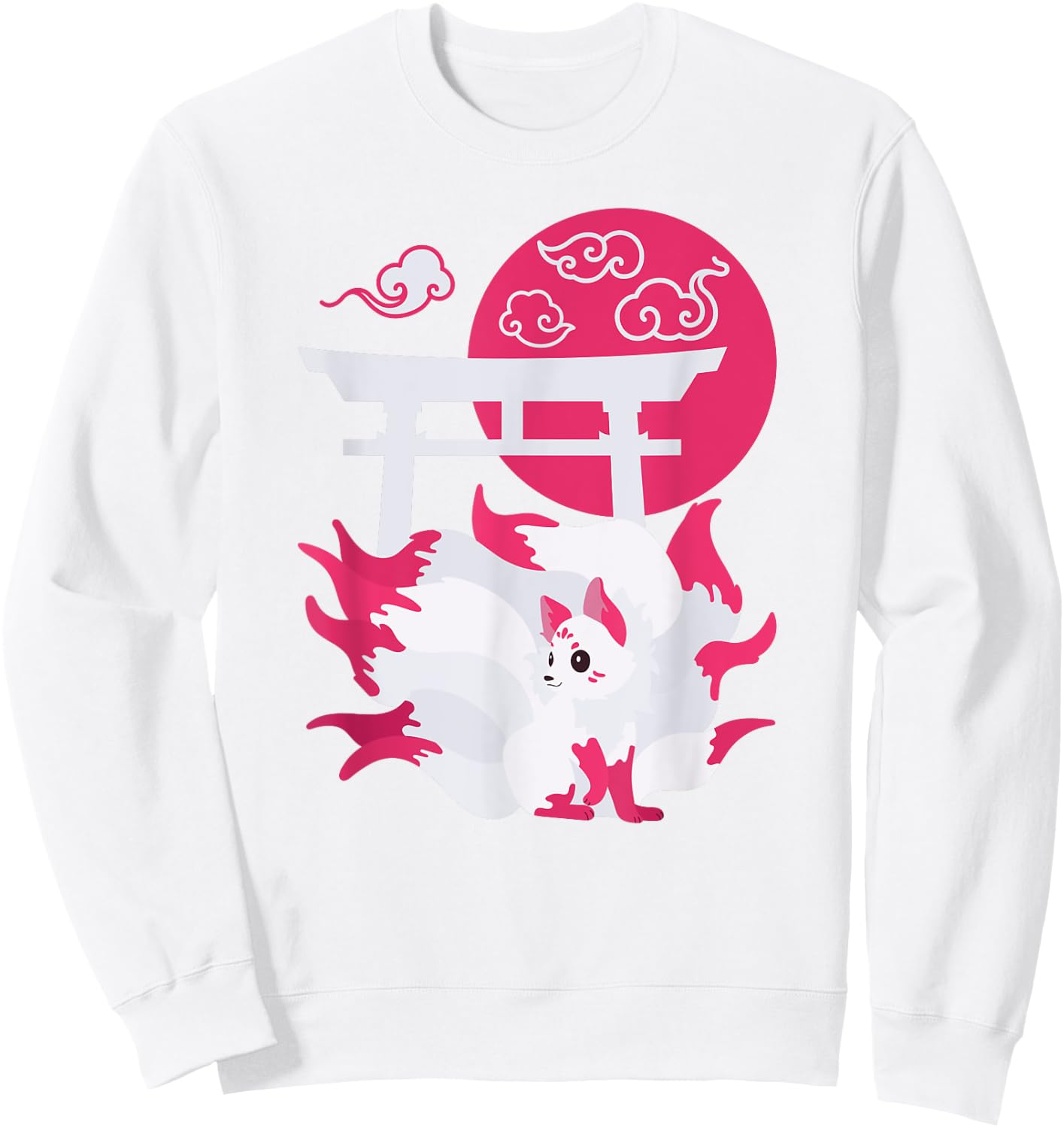 Nine-tailed Fox Kitsune Japanese Anime Sweatshirt - Sweatshirt | White