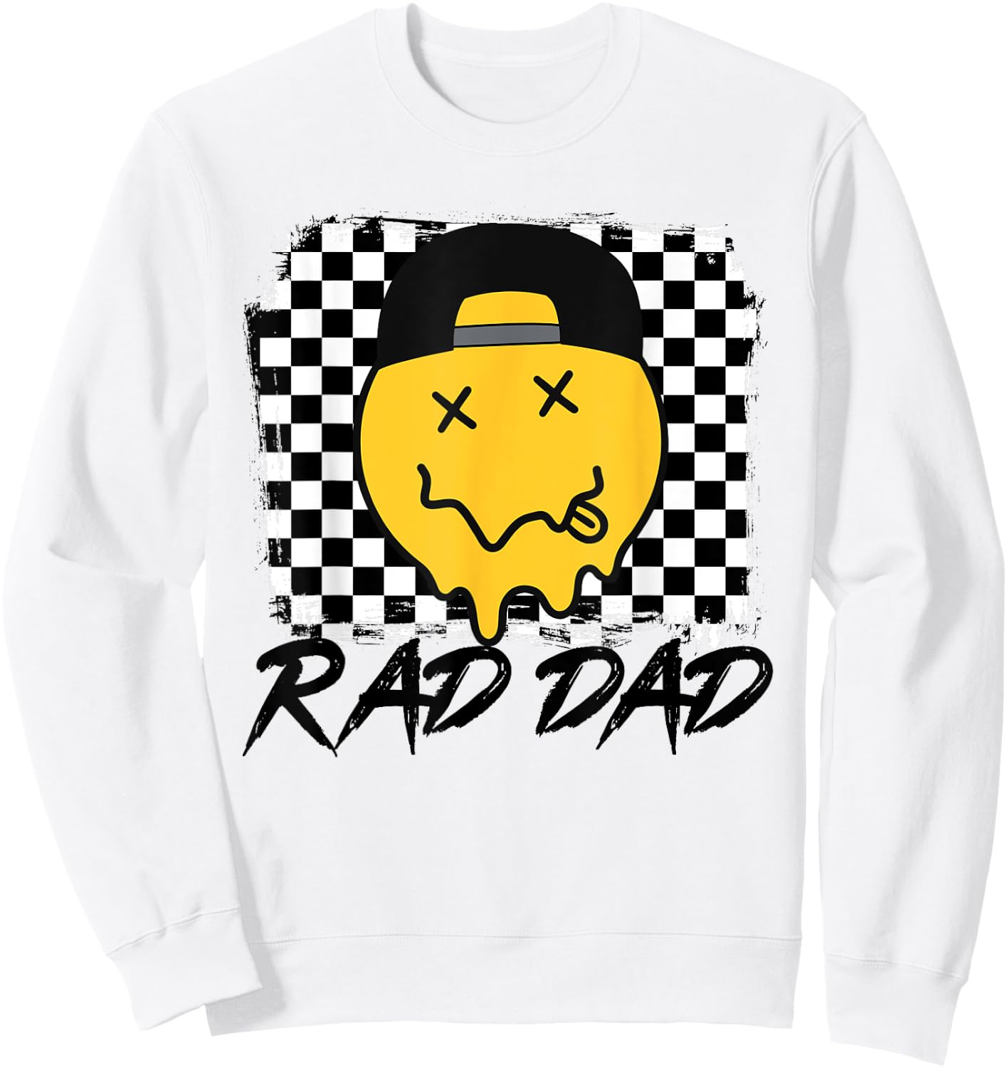 Rad Dad Funny Checkered Father's Day Smile Face Sweatshirt - Sweatshirt | White