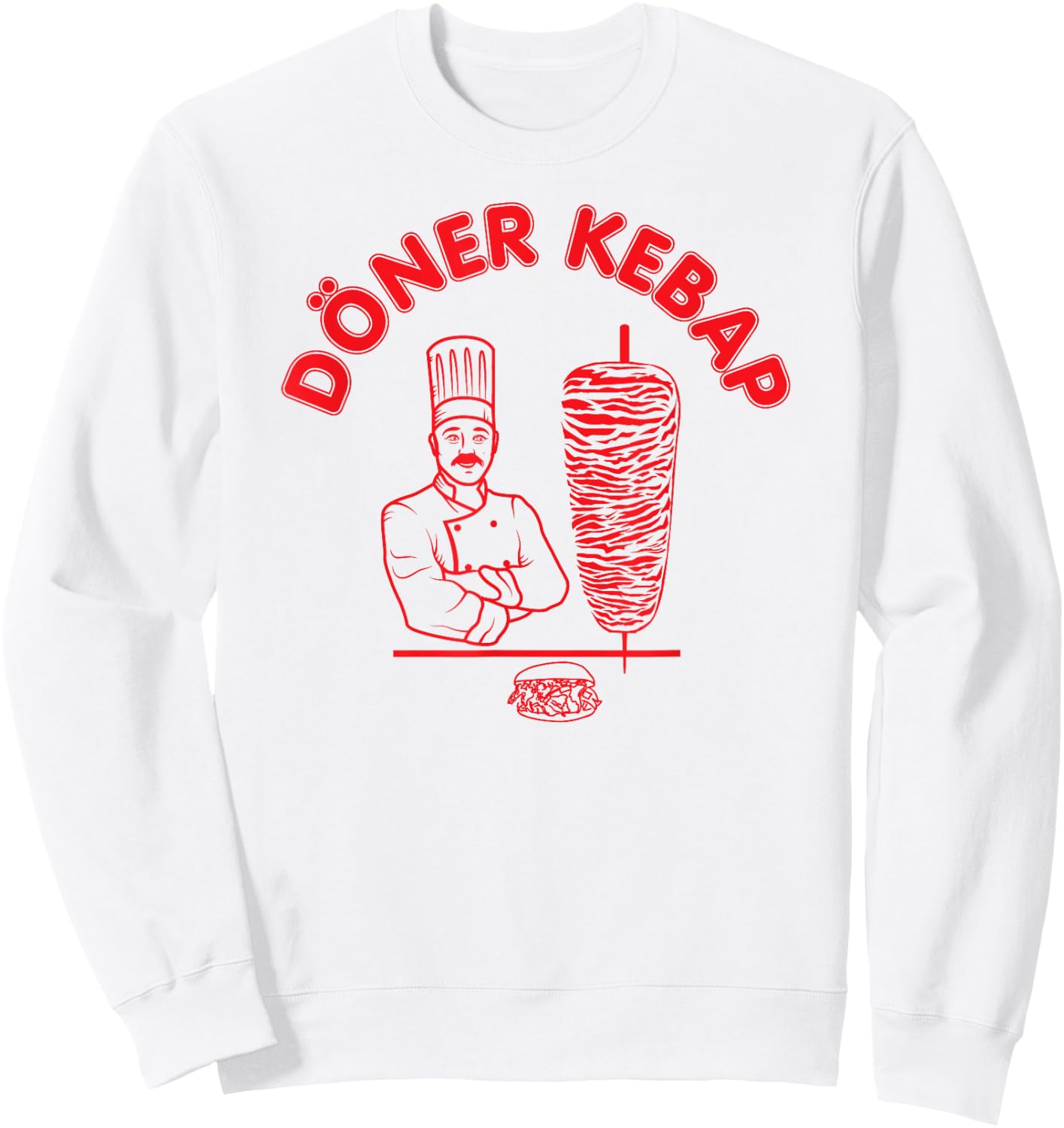 Döner Kebap Shirt, Kebab Cook & Kebab Skewer & Sandwich Logo Sweatshirt - Sweatshirt | White