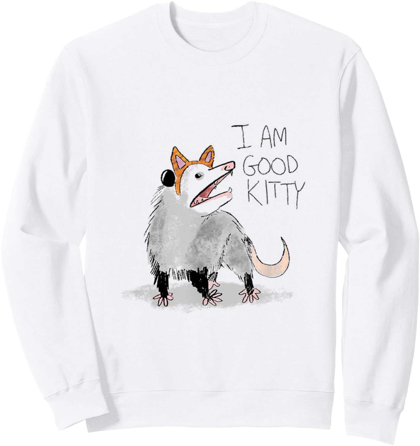 I AM GOOD KITTY Opossum Sweatshirt - Sweatshirt | White