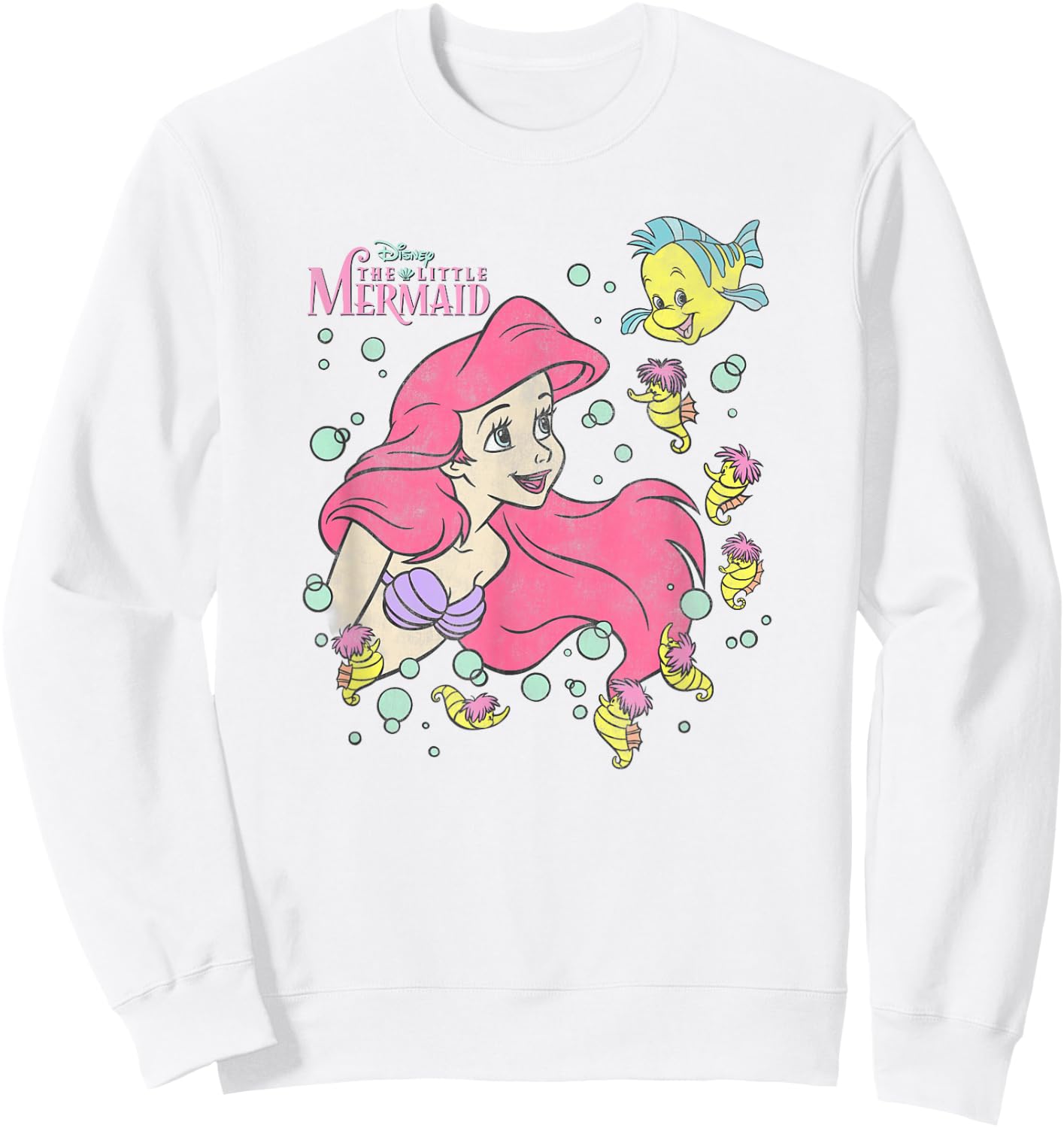 Disney The Little Mermaid Ariel and Flounder Bubble Poster Sweatshirt - Sweatshirt | White