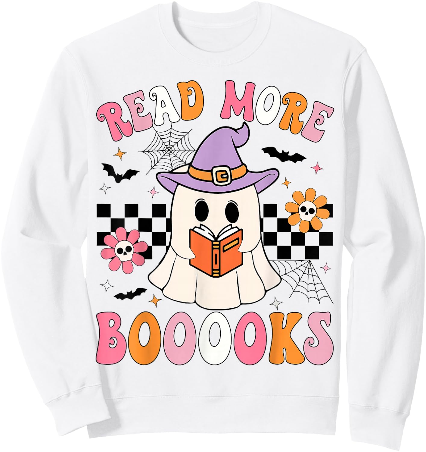 Groovy Booooks Ghost Read More Books Funny Teacher Halloween Sweatshirt - Sweatshirt | White