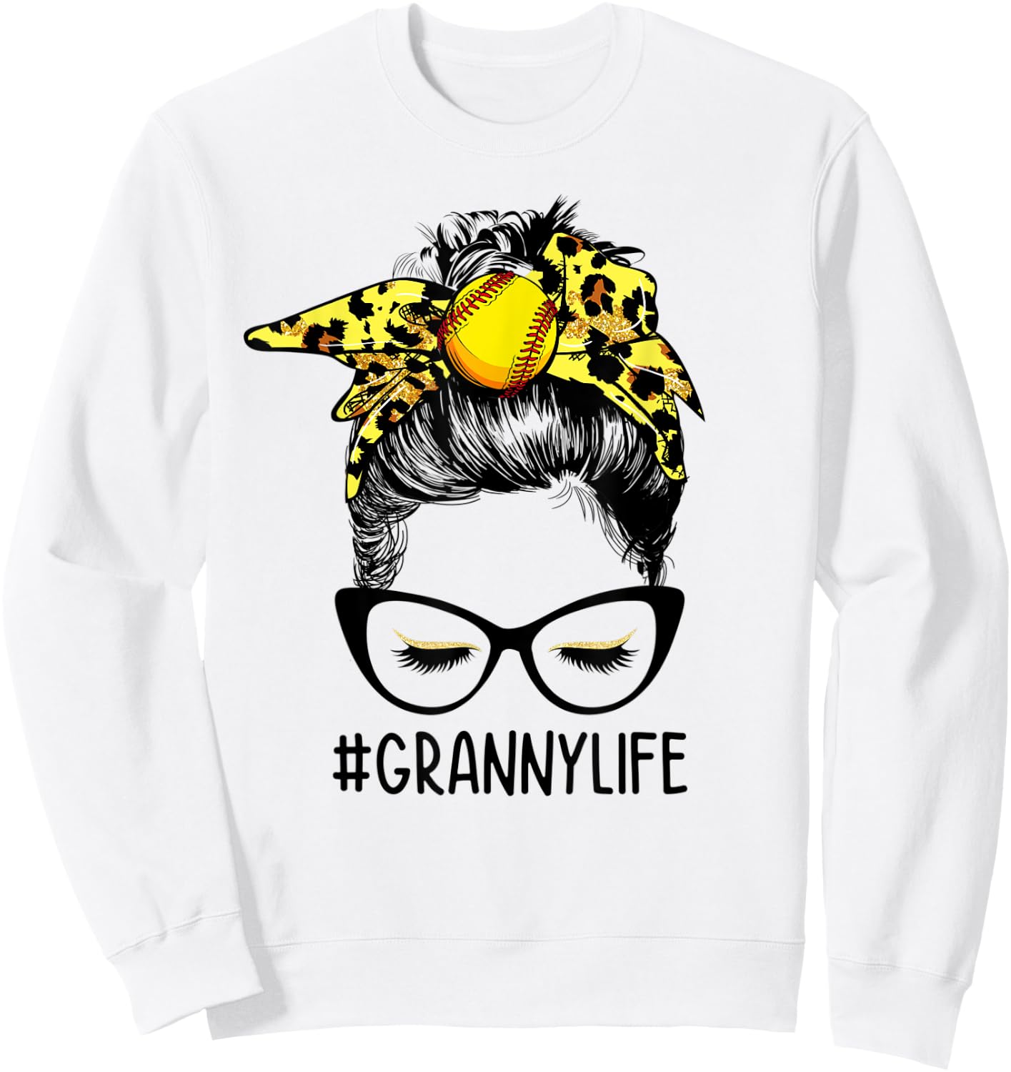 Messy Bun Granny Life Softball Granny Mothers Day Sweatshirt - Sweatshirt | White
