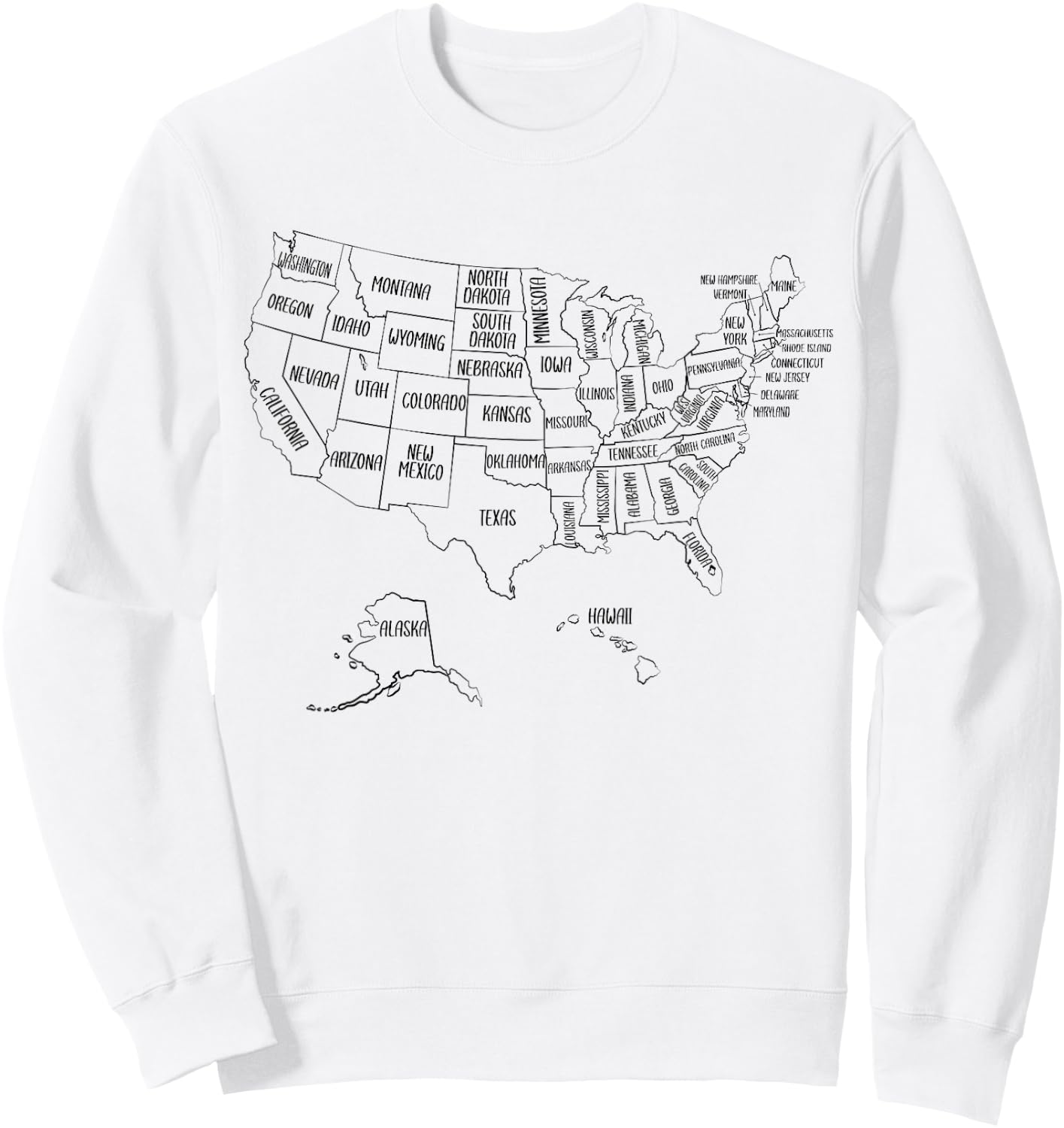 Black Outline Map of the 50 United States, USA Political map Sweatshirt - Sweatshirt | White