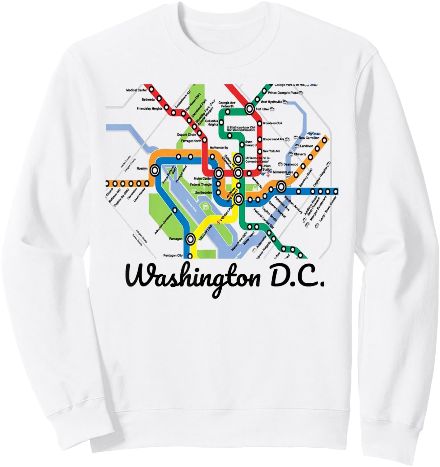 Metro Map of Washington DC Art Gift City Rail Transit Subway Sweatshirt - Sweatshirt | White