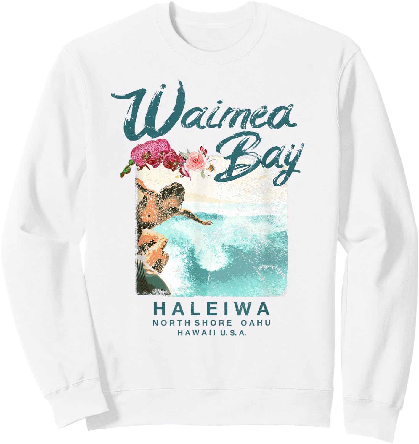 Waimea Bay Hawaii Vintage Hawaiian Surf Sweatshirt - Sweatshirt | White