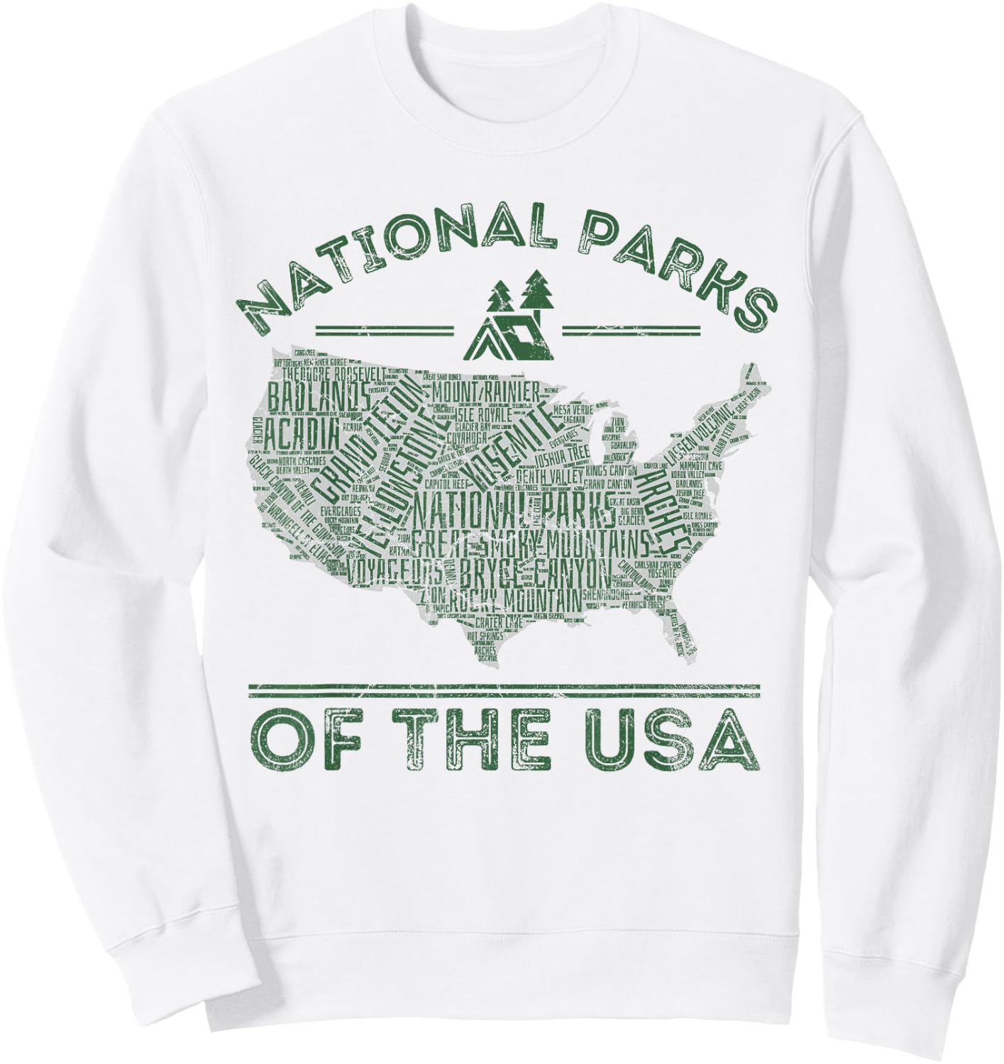 National Parks Map Hiking Travel Camping Outdoors Retro USA Sweatshirt - Sweatshirt | White