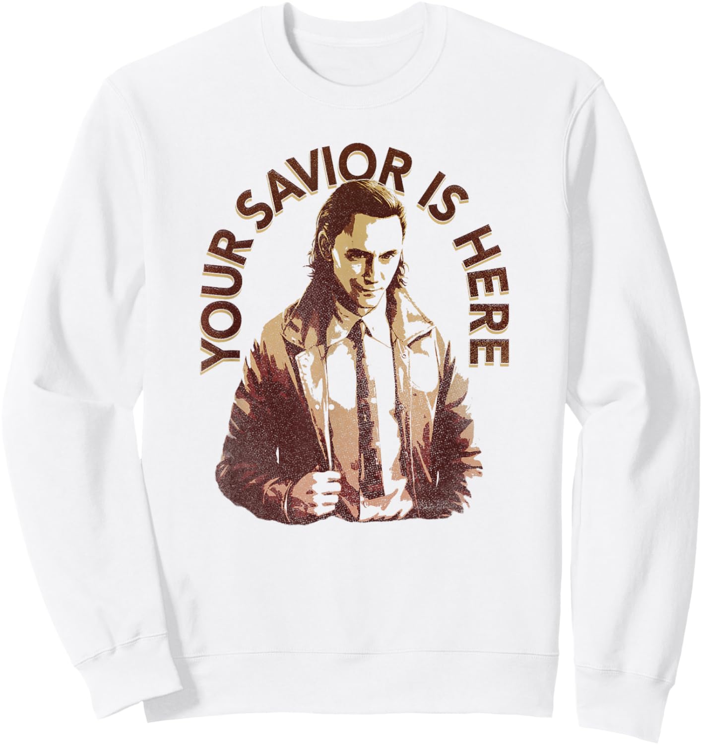 Marvel Loki Your Savior Is Here Faded Portrait Sweatshirt - Sweatshirt | White