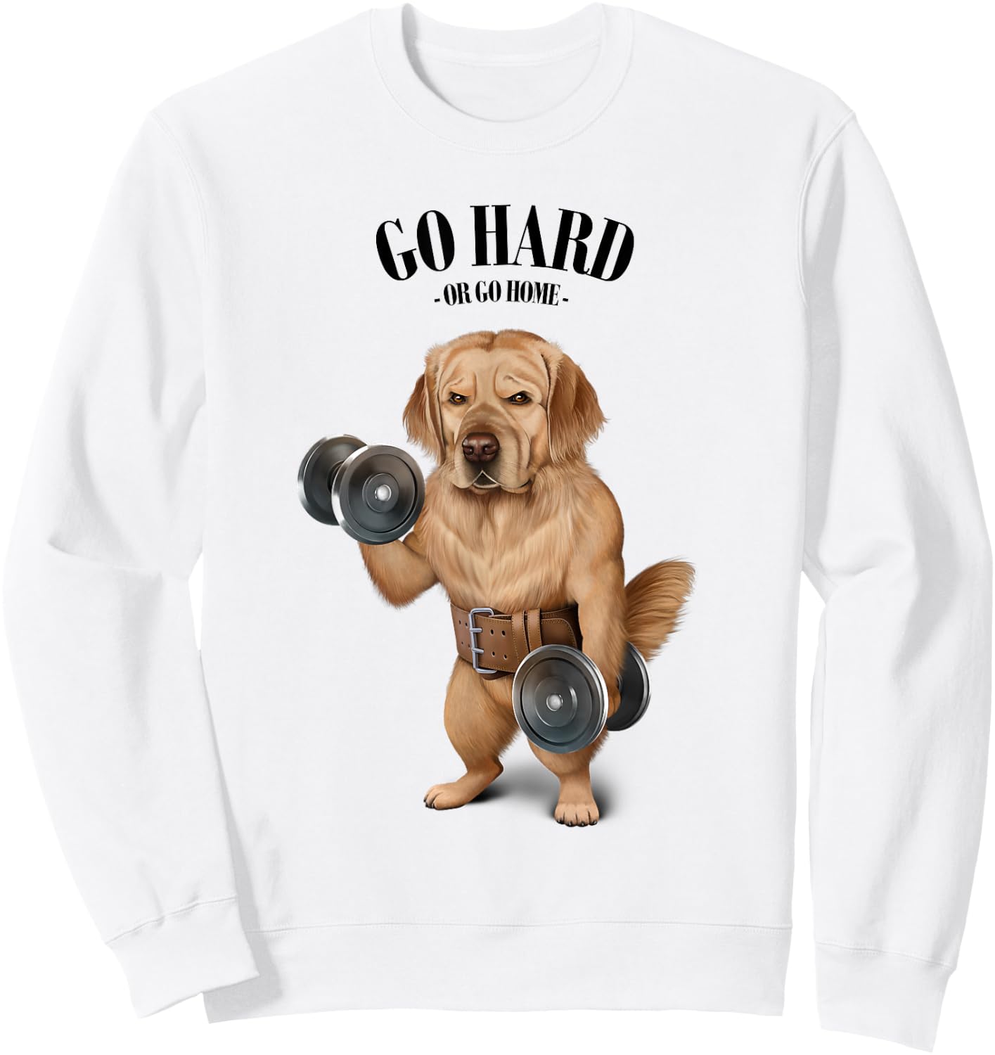 Golden Retriever Dog Muscle Training with Dumbbell in Gym Women Girls Kids Sweatshirt - Sweatshirt | White