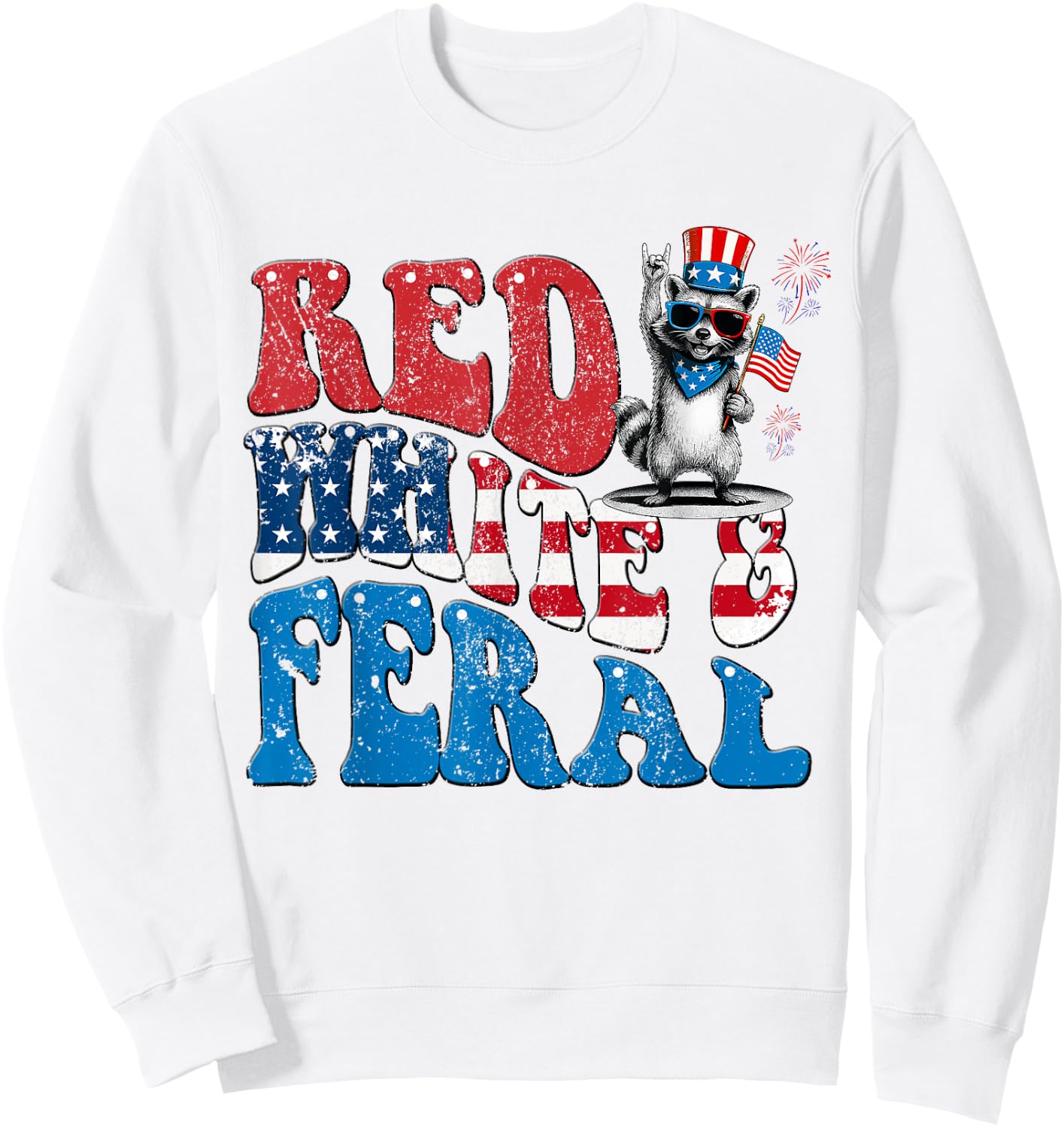Red White and Feral Funny Raccoon USA 4th Of July Boys Kids Sweatshirt - Sweatshirt | White