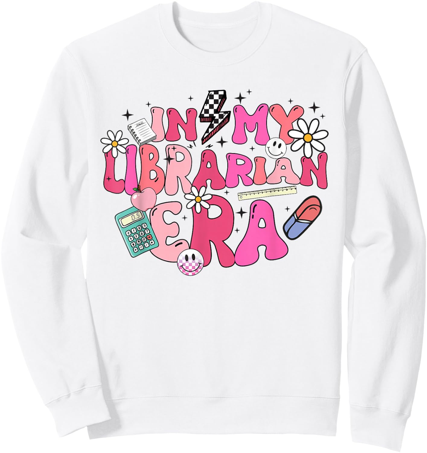 Retro Groovy In My Librarian Era Happy Back To School Sweatshirt - Sweatshirt | White