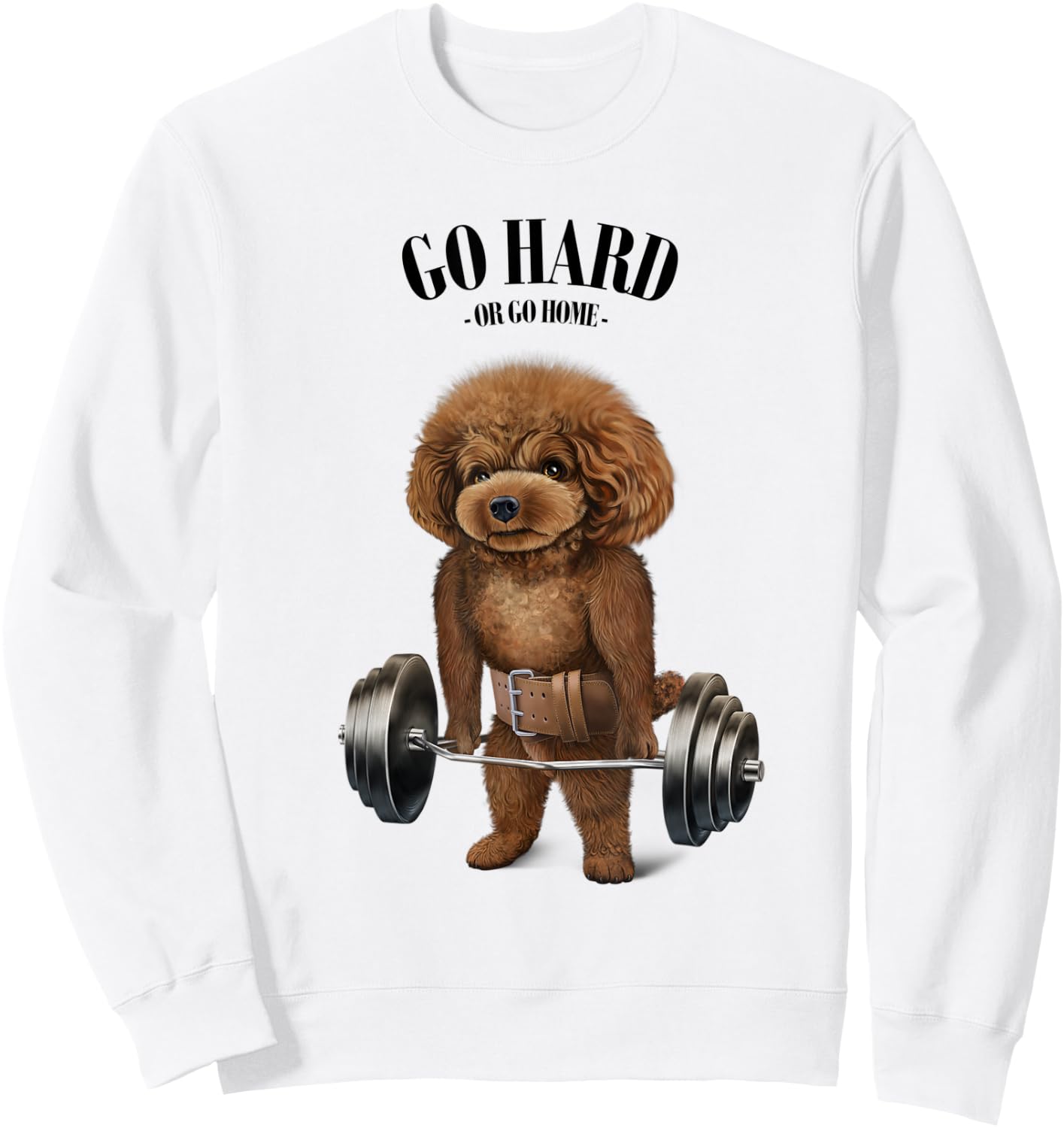 Poodle Dog Muscle Training with Barbell Shrug Bar Fitness Women Kids Sweatshirt - Sweatshirt | White