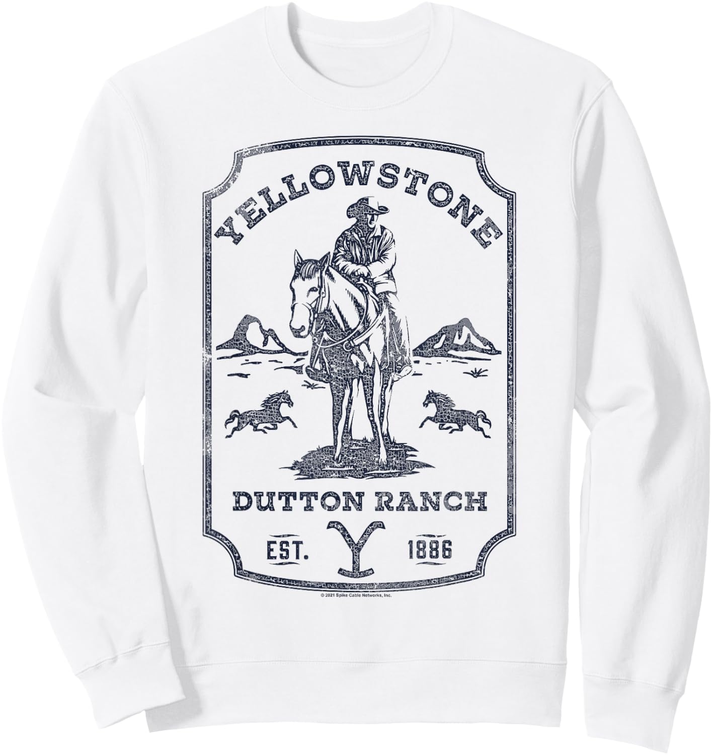 Yellowstone Dutton Ranch Blue Cowboy Western Logo Small Sweatshirt - Sweatshirt | White