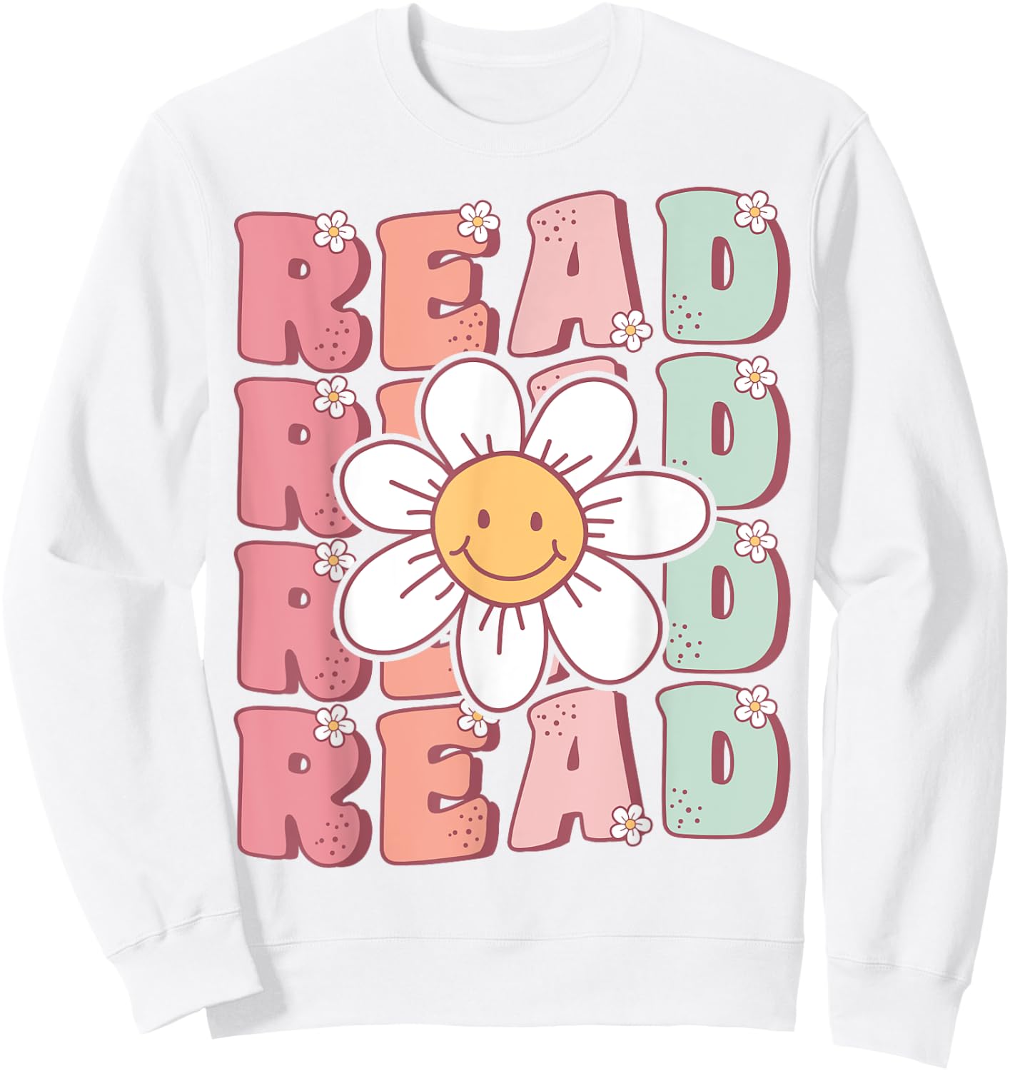 Groovy Book Reader Retro Cute Daisy Flower Book Lover Sweatshirt - Sweatshirt | White