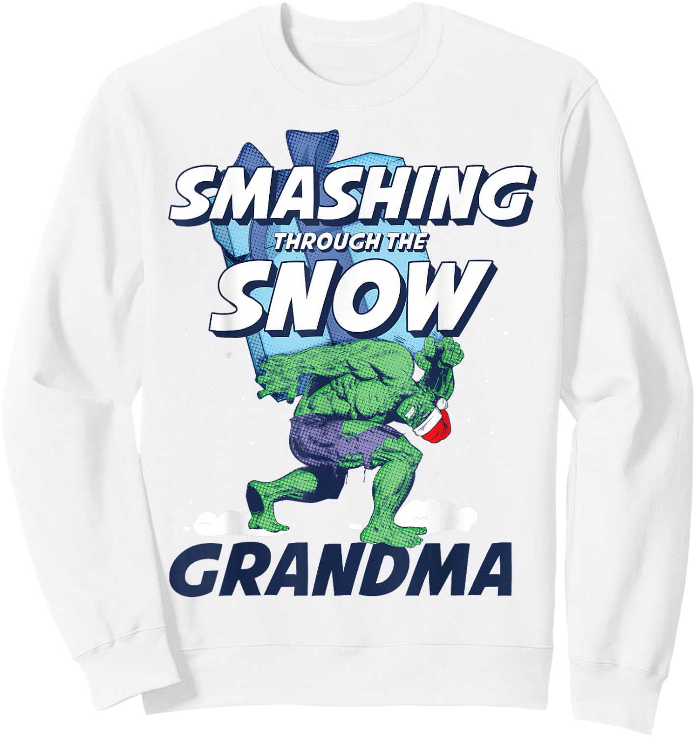Marvel Hulk Smashing Snow Christmas Grandma Sweatshirt - Sweatshirt | White