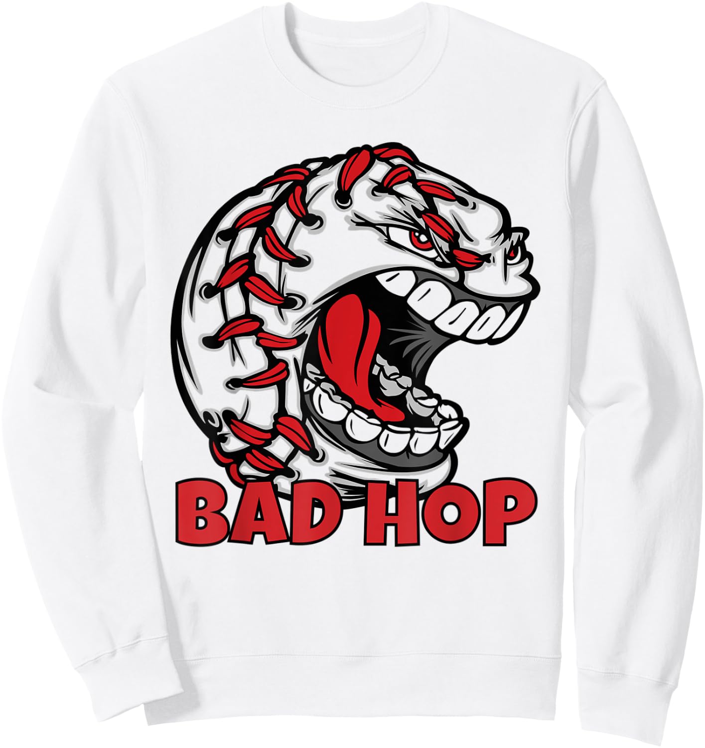 Bad Hop Graphic Baseball with Quotes Slang Baseball Seams Sweatshirt - Sweatshirt | White