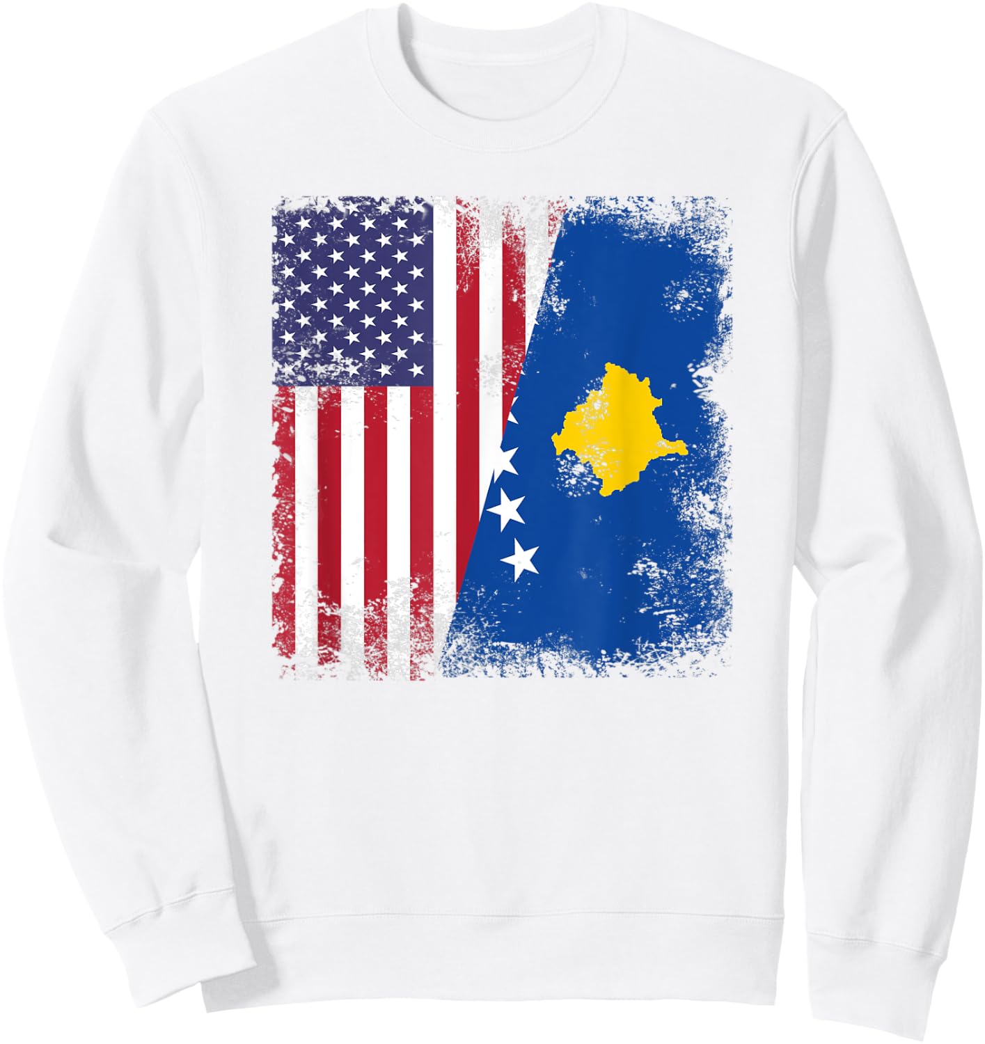 Half Kosovar Flag | Vintage Kosovo USA Gift Sweatshirt - Sweatshirt | White