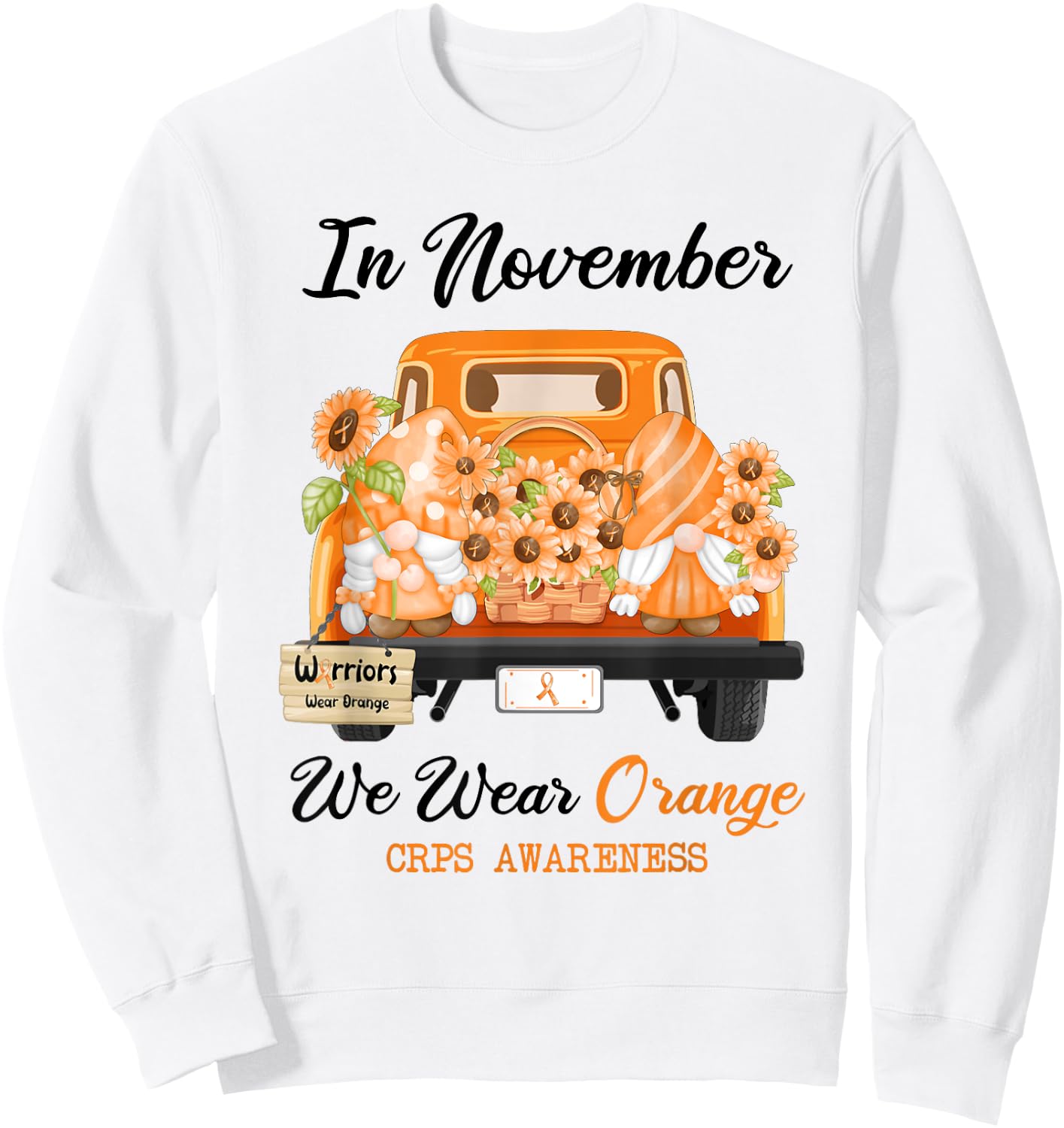 Gnome In November We Wear Orange Ribbon CRPS Awareness Sweatshirt - Sweatshirt | White
