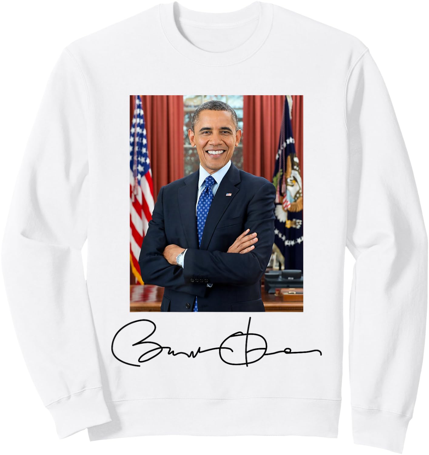 President Barack Obama Signature and Portrait Sweatshirt - Sweatshirt | White
