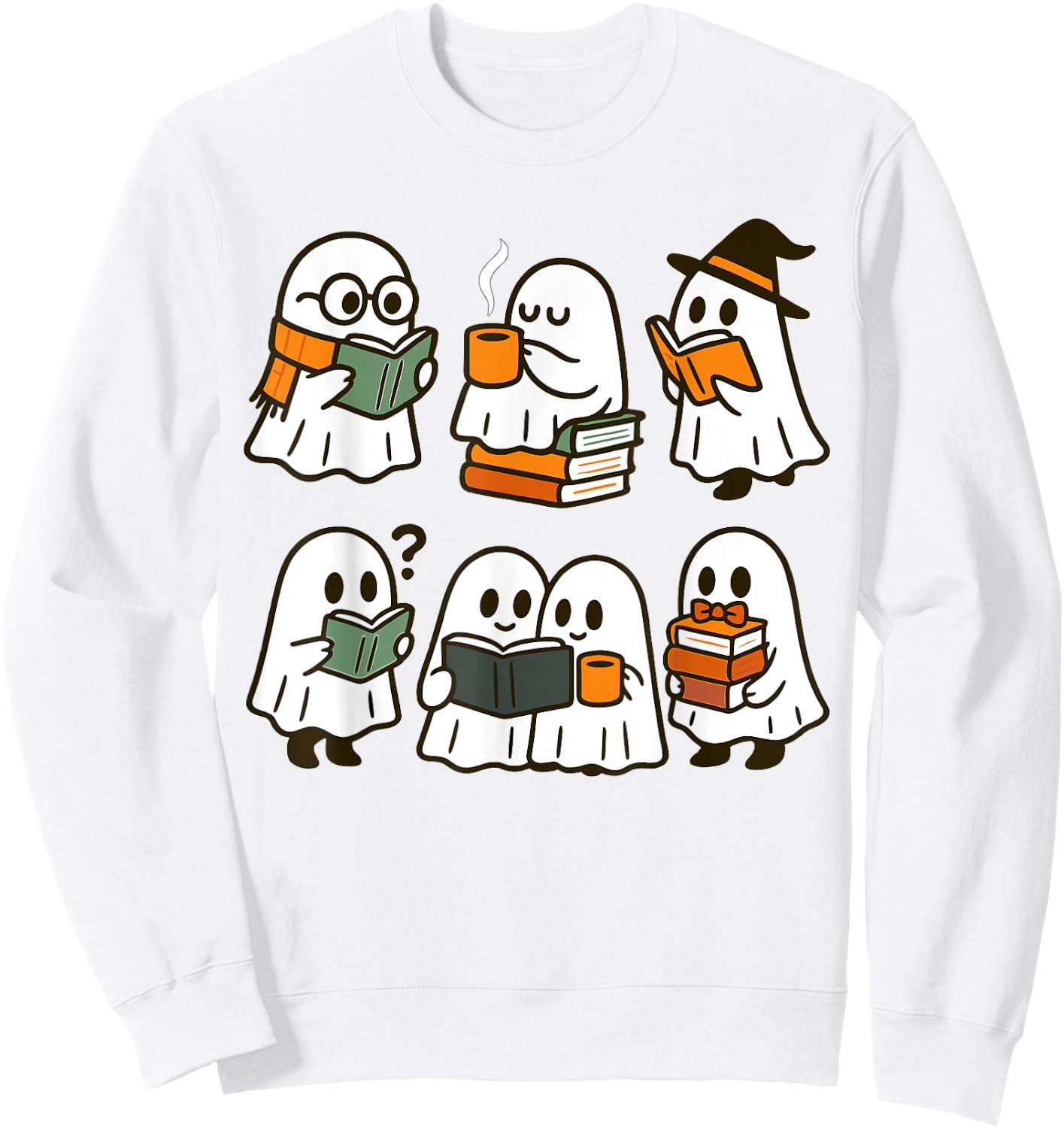 Cute Ghosts Reading Books Halloween Sweatshirt - Sweatshirt | White