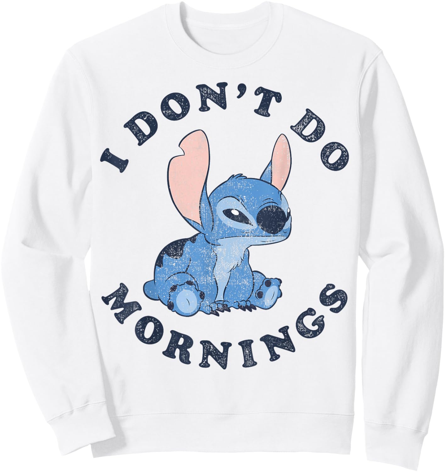 Disney Lilo & Stitch I Don't Do Mornings Distressed V2 Sweatshirt - Sweatshirt | White
