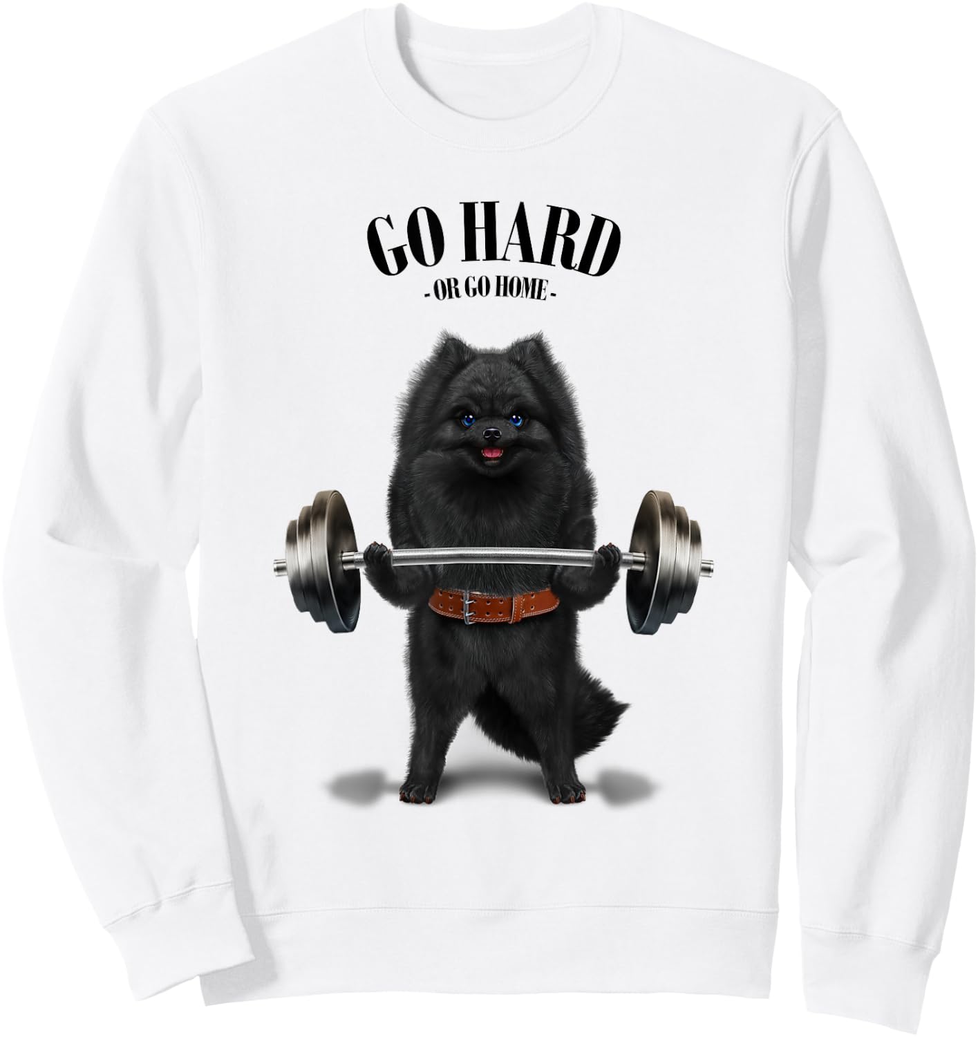Black Pomeranian Dog Weightlifting in Fitness Gym Women Kids Sweatshirt - Sweatshirt | White
