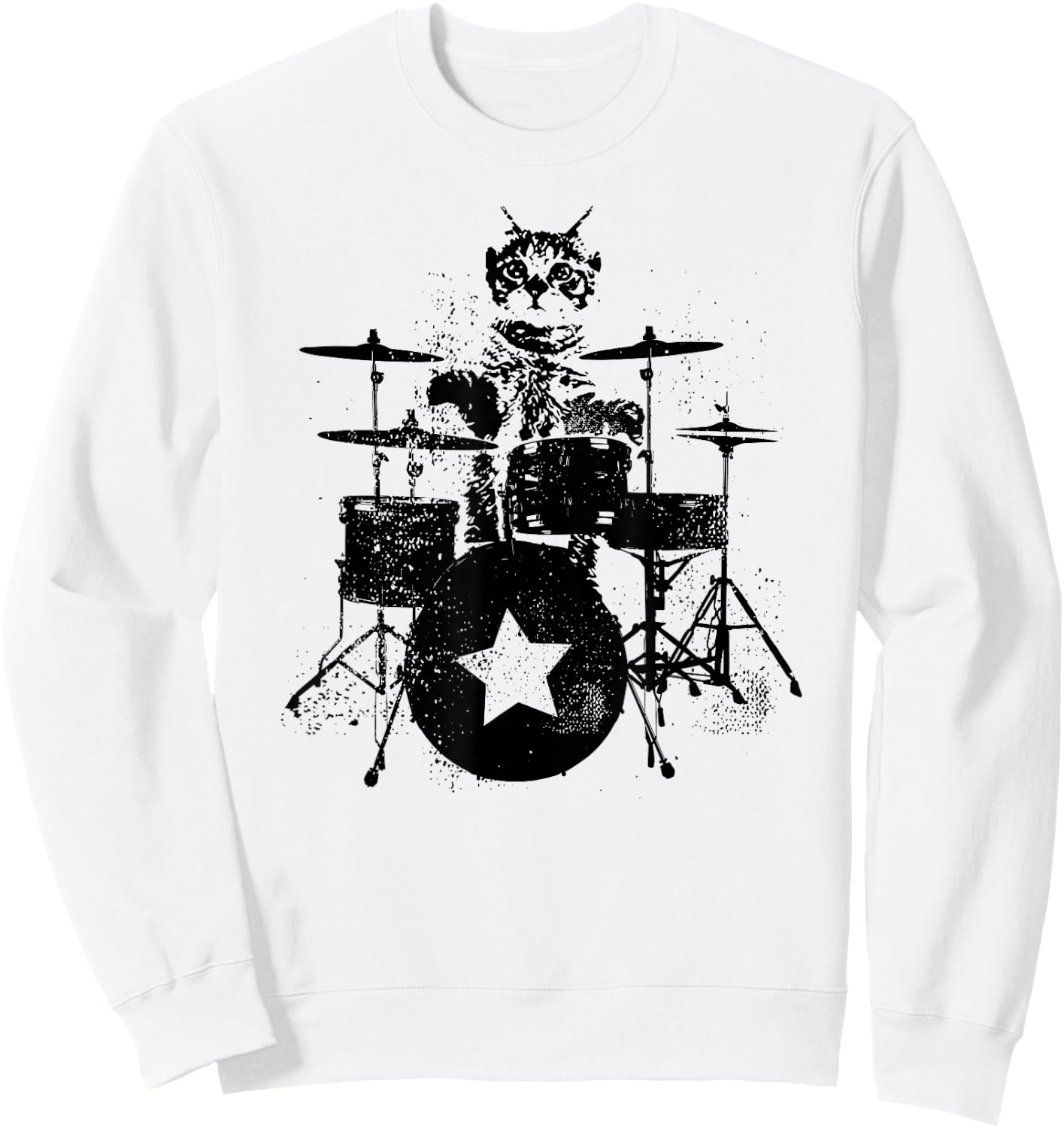 Punk Rockstar Kitten Kitty Cat Drummer Playing Drums Graphic Women Girls Kids Sweatshirt - Sweatshirt | White