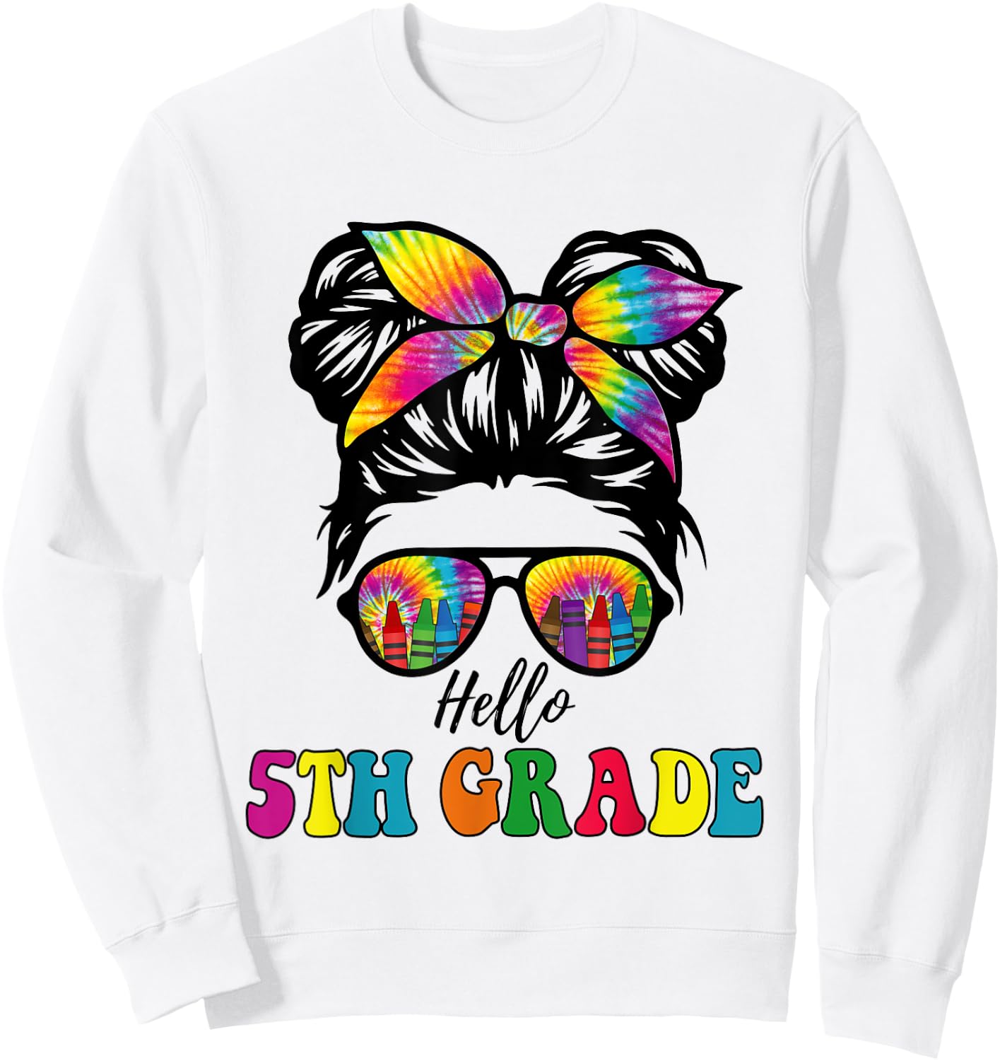 Hello 5th Grade Tie Dye Messy Bun Girl Back to School Kid Sweatshirt - Sweatshirt | White