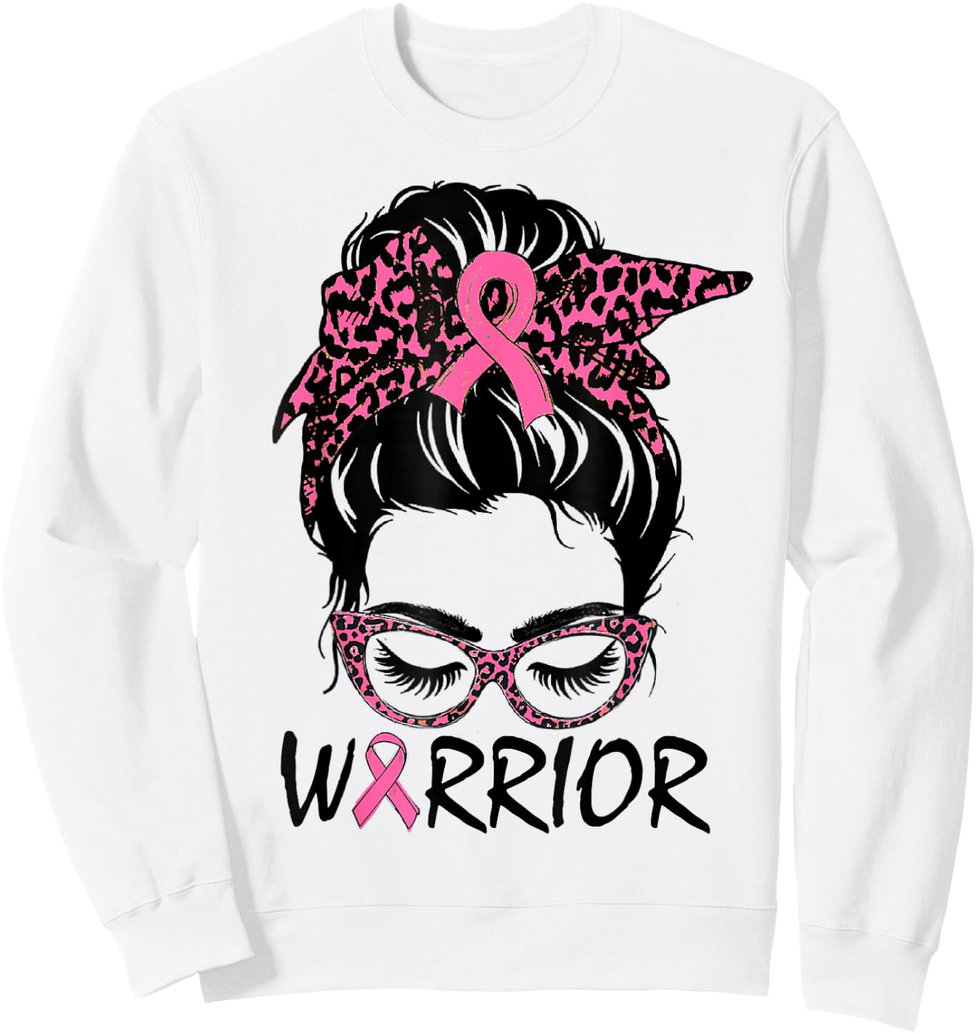 Messy Bun Breast Cancer Shirt Wear Pink Warrior Sweatshirt - Sweatshirt | White