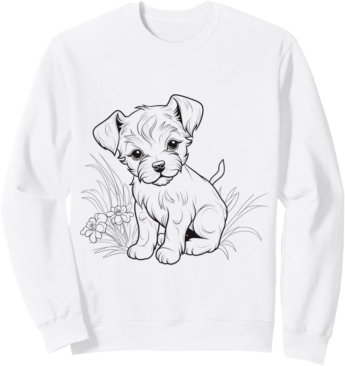 Cute Puppy Line Art – Hand Drawn Dog Sketch Design Sweatshirt - Sweatshirt | White