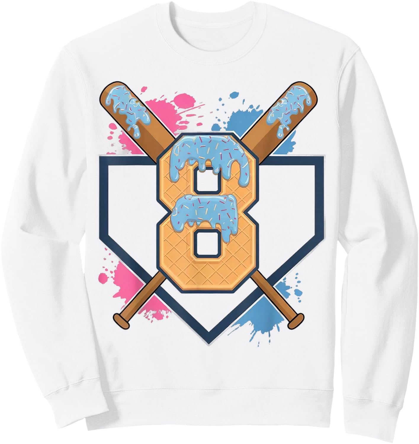 8th Birthday Boy Baseball Ice Cream Drip 8 Year Old Sweatshirt - Sweatshirt | White