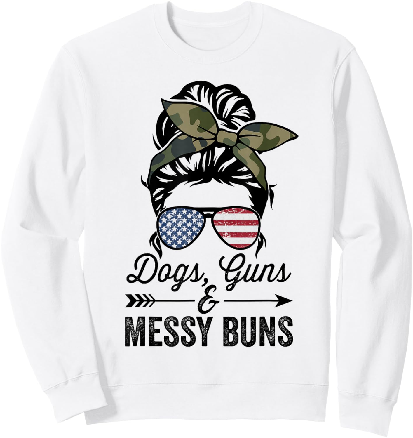Funny Dogs Guns & Messy Buns - Pro Gun Dog Lover Sweatshirt - Sweatshirt | White