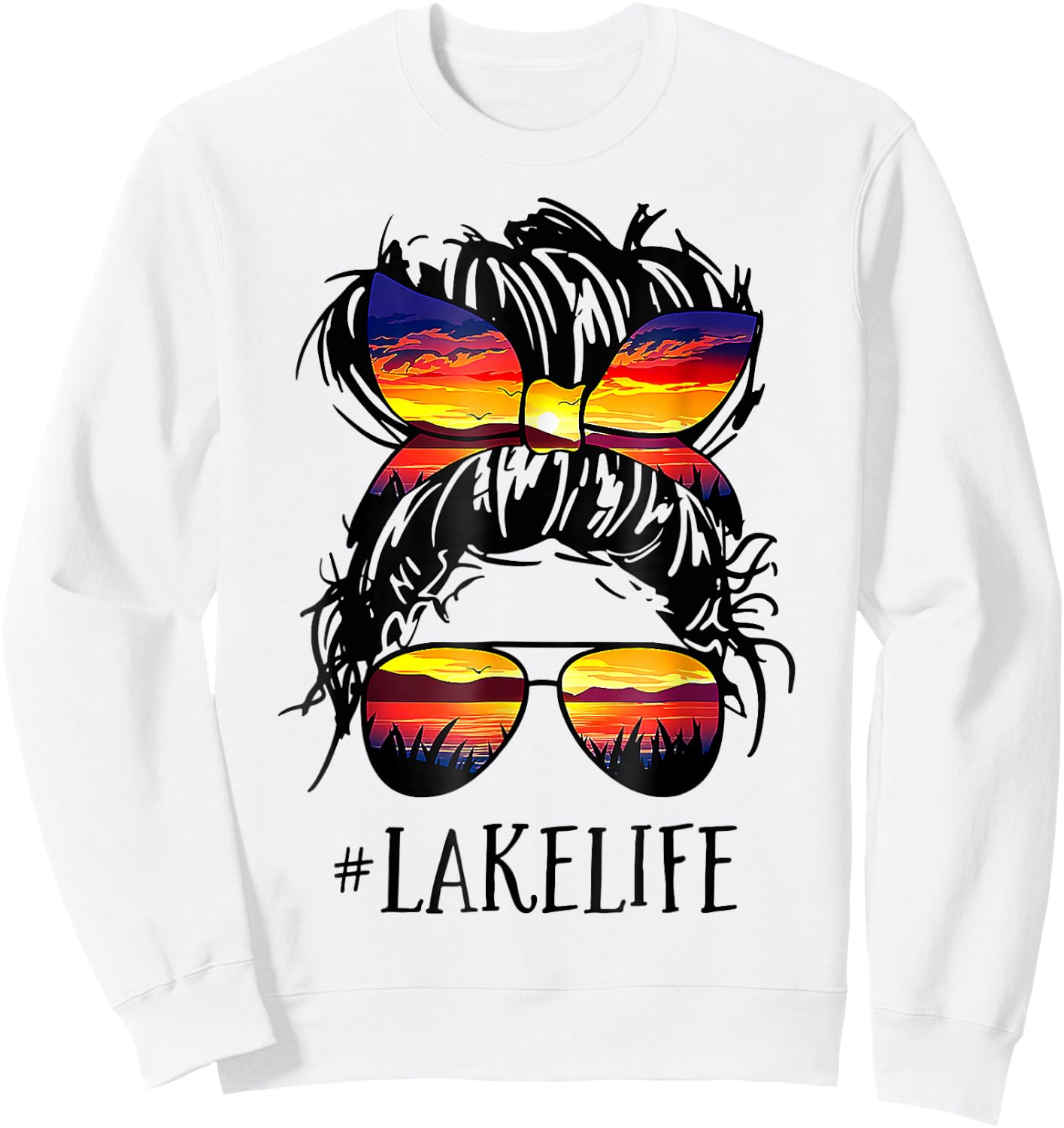 Lake Life Messy Bun Hair Girl Retro Lake Summer Sweatshirt - Sweatshirt | White