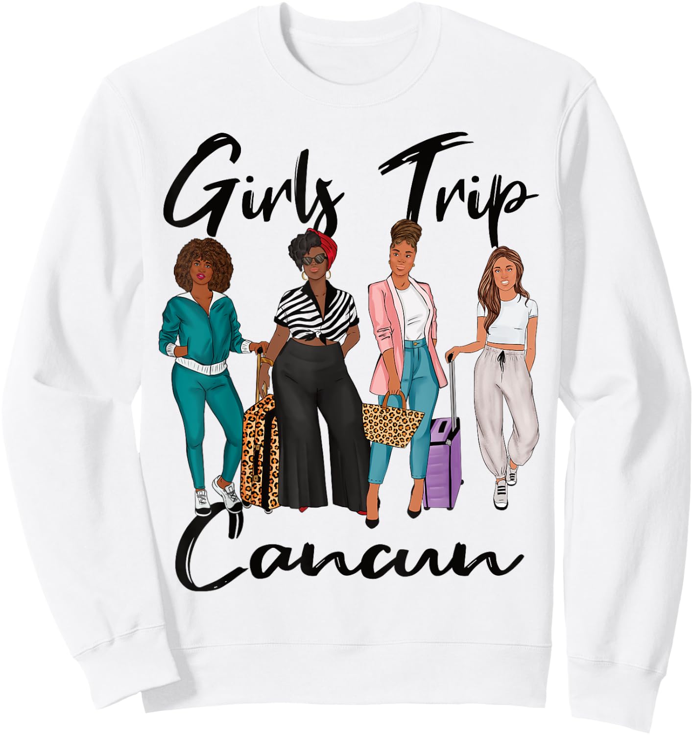 Girls Trip Cancun For Melanin Afro Black Vacation Women Sweatshirt - Sweatshirt | White