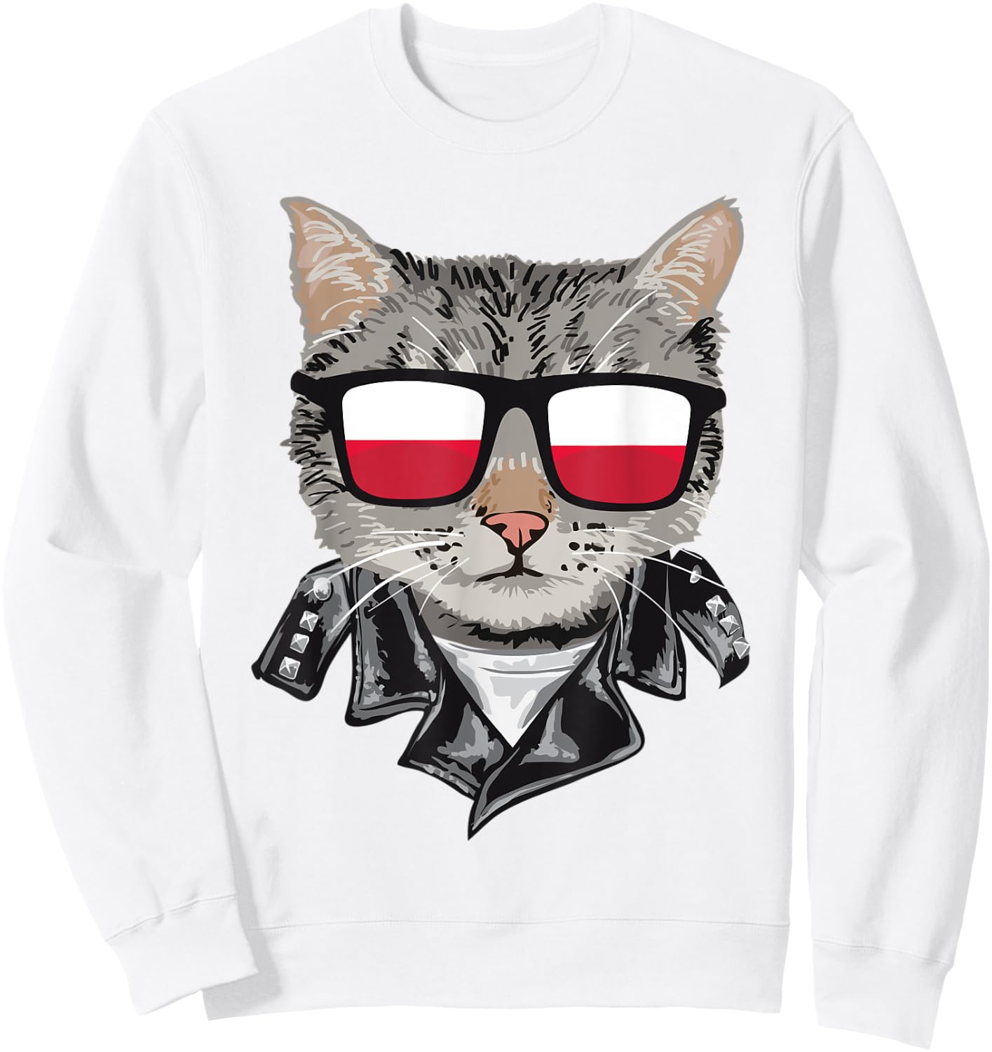 Cat Poland Flag Sunglasses - Cool Polish Cat Sweatshirt - Sweatshirt | White