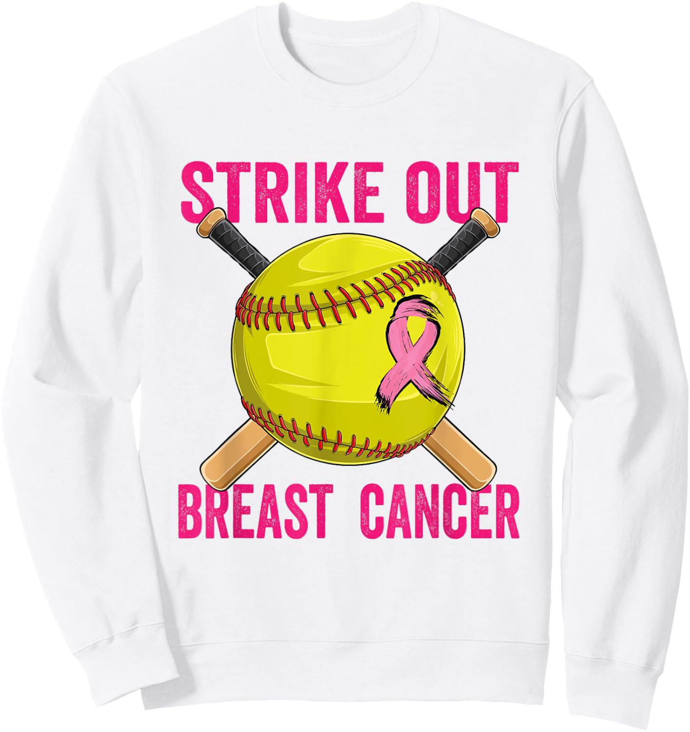 Strike Out Breast Cancer Awareness Softball Fighters Sweatshirt - Sweatshirt | White
