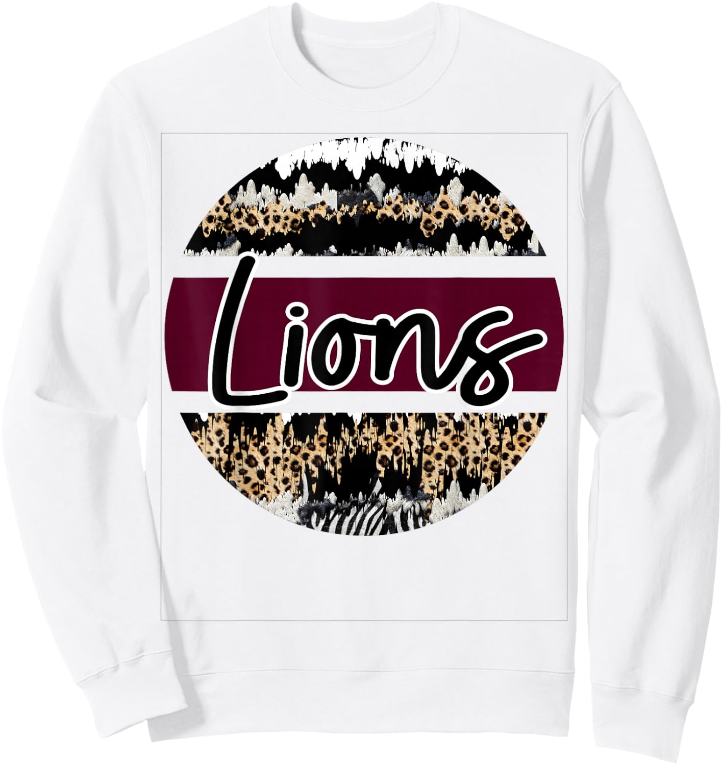 Lions Maroon White School Spirit Sweatshirt - Sweatshirt | White