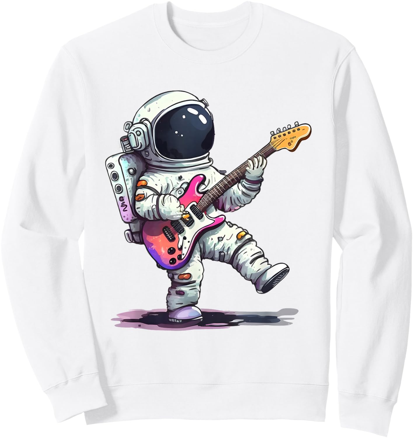 Cute Little Solar Sytsem Guitar Cosmonaut Galaxy Astronaut Sweatshirt - Sweatshirt | White